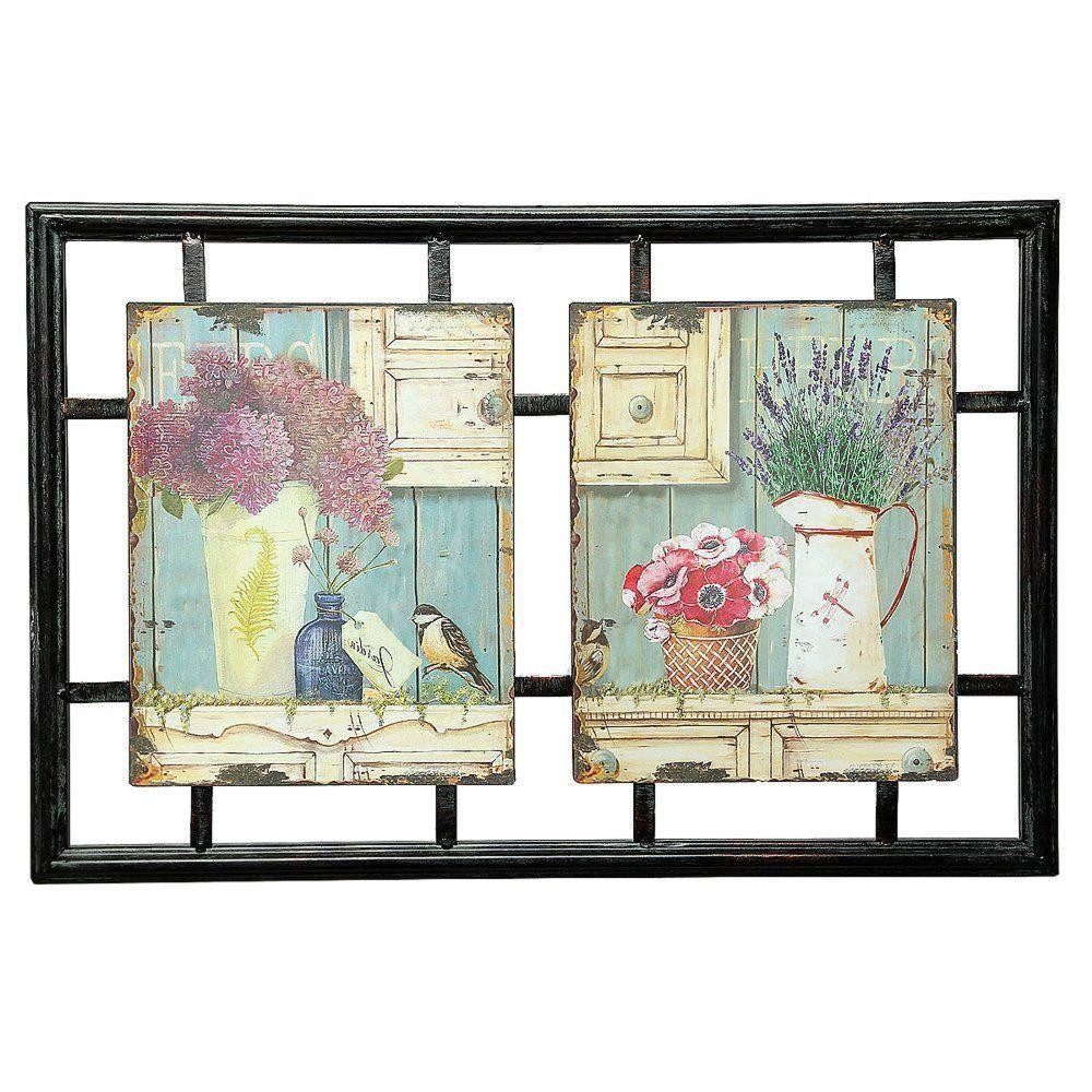 Metallschild Landhaus Wandschild Blechschild mit Blumen Motiven