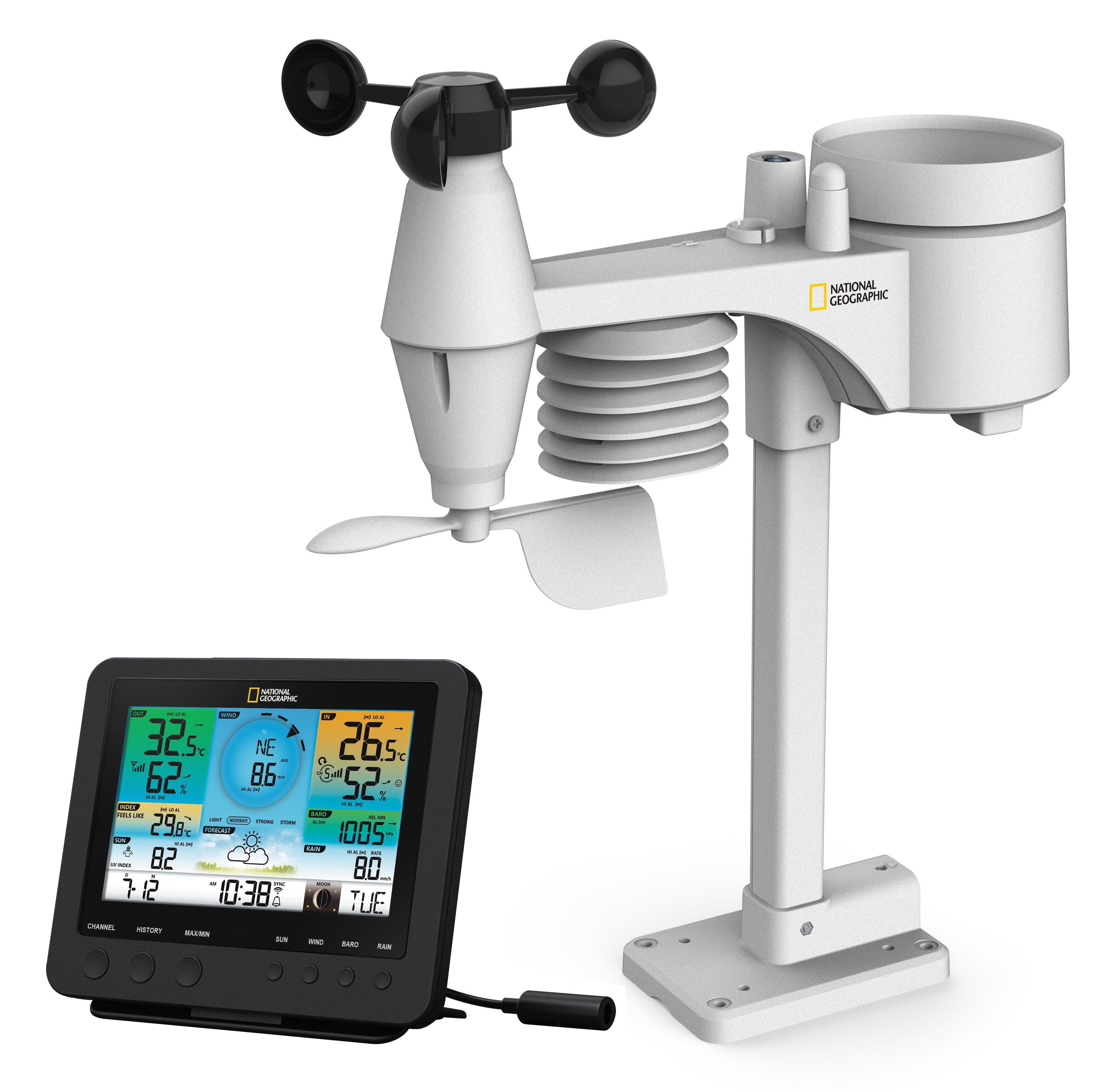 NATIONAL GEOGRAPHIC WLAN Farbwettercenter mit 7-in-1 Profi-Sensor Wetterstation