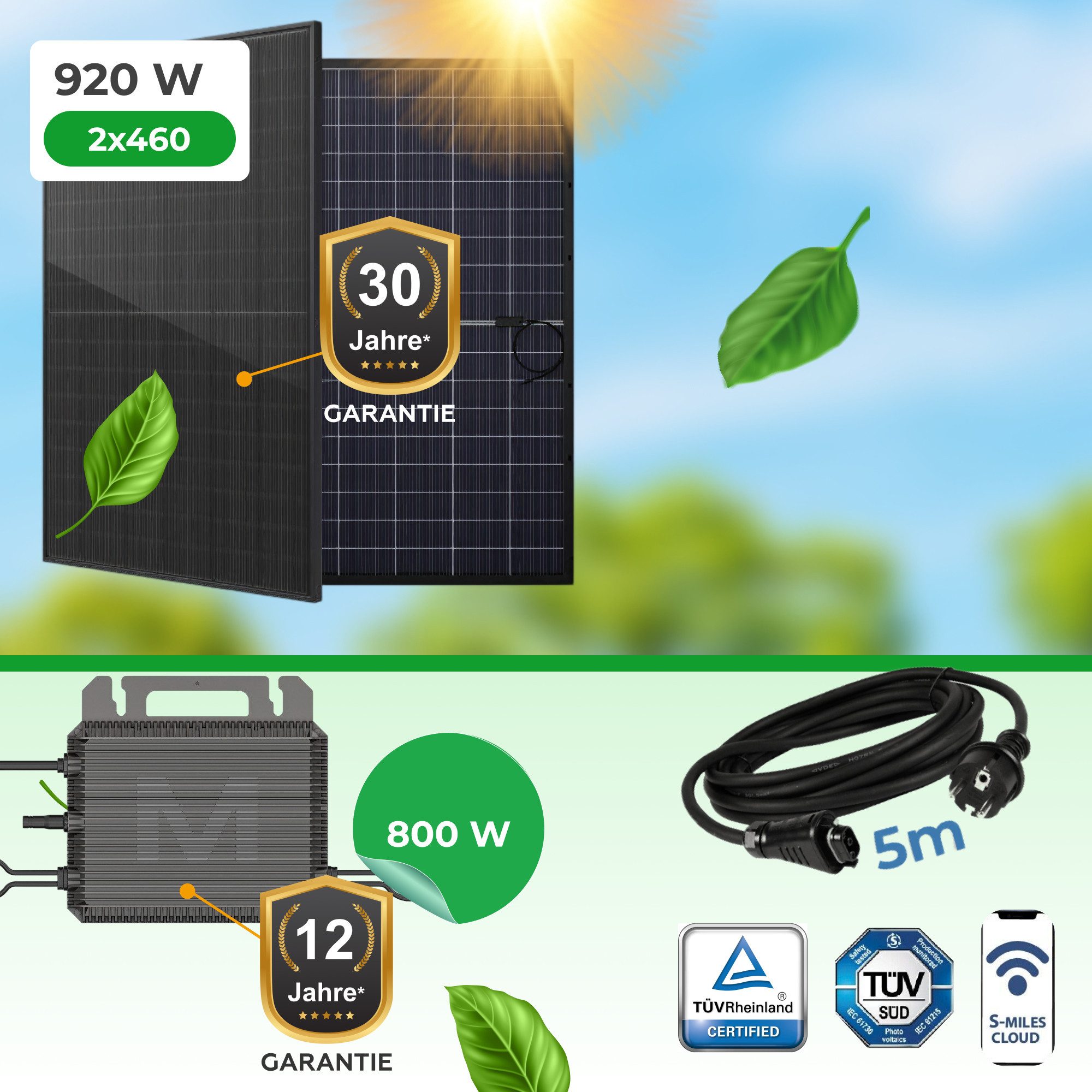 Paket.ag Balkonkraftwerk 920W Komplettset: Marstek M-800W Inverter & N-Type Bifacial Module, (1-St)
