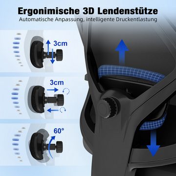 Homimaster Bürostuhl Ergonomischer Bürostuhl (Chefsessel mit verstellbare Armlehne und Lendenwirbelstütze), Hautfreundliche Netz-Hochlehne, Schreibtischstuhl bis 150kg Belastbar