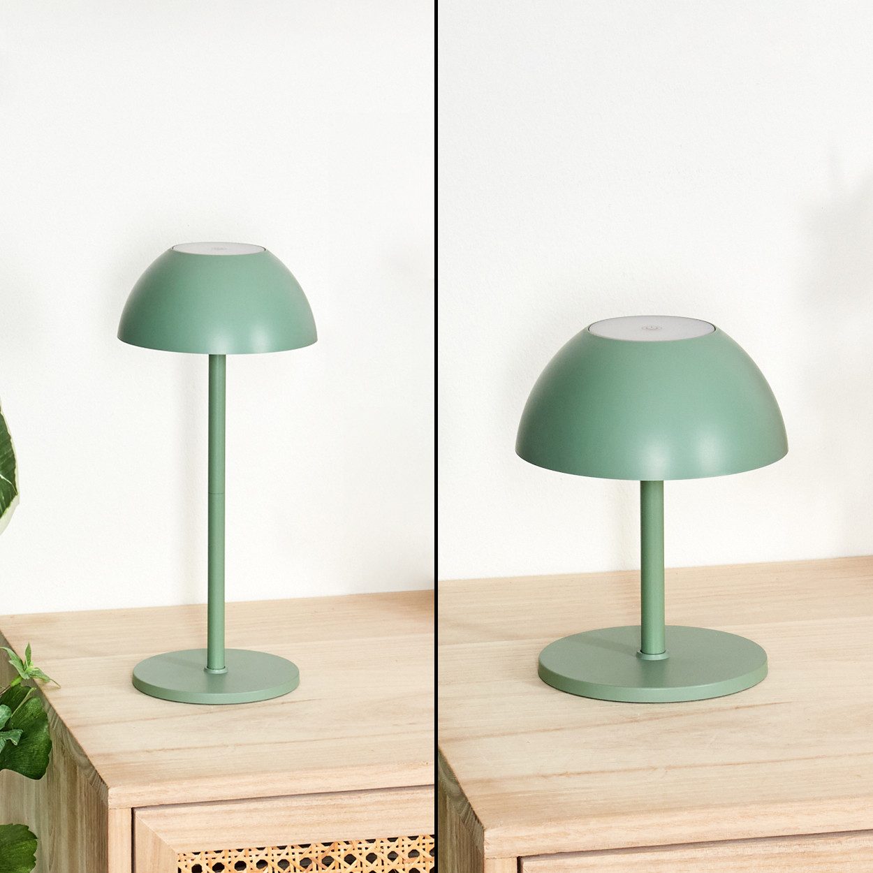 hofstein Tischleuchte Tischlampe aus Metall/Kunststoff in Grün/Weiß, dimmbare Tischleuchte mit Akku, Touchdimmer, Memoryfunktion, IP54