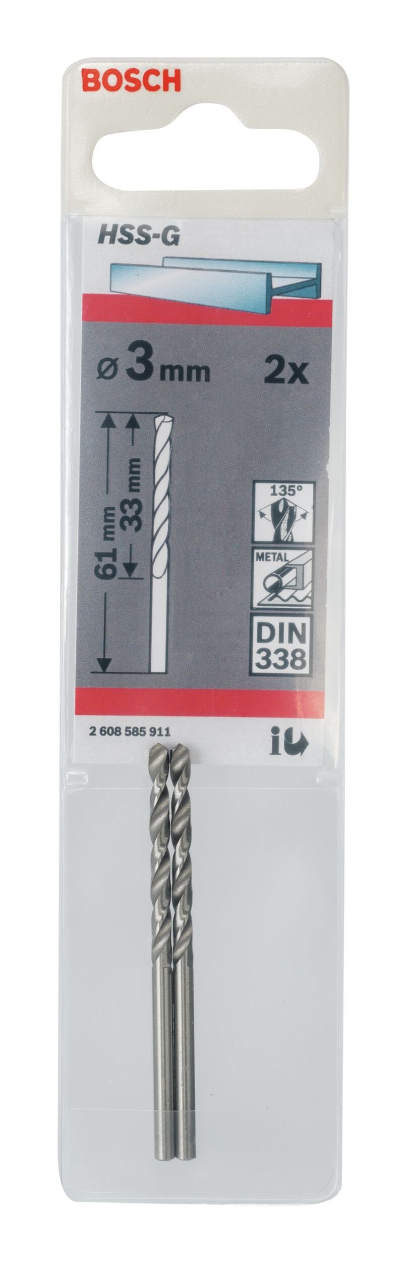 - 2er-Pack 33 (DIN 338) Metallbohrer, Stück), x - 3 HSS-G mm x BOSCH (2 61