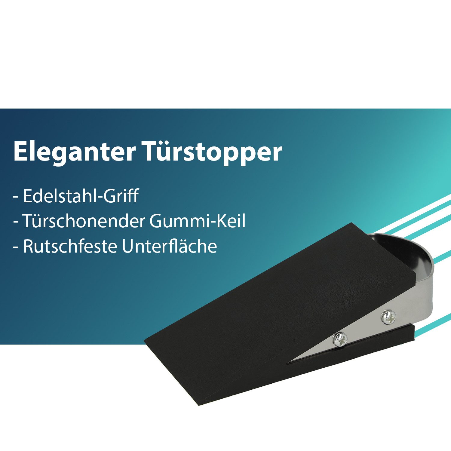 WESTCOTT Bodentürstopper Türstopper Schwarz 4 Stück, Gummi Keil rutschfest,12 x 5 x 3 cm (Vorteilspack, 4 St), Passend für alle Türen und Böden