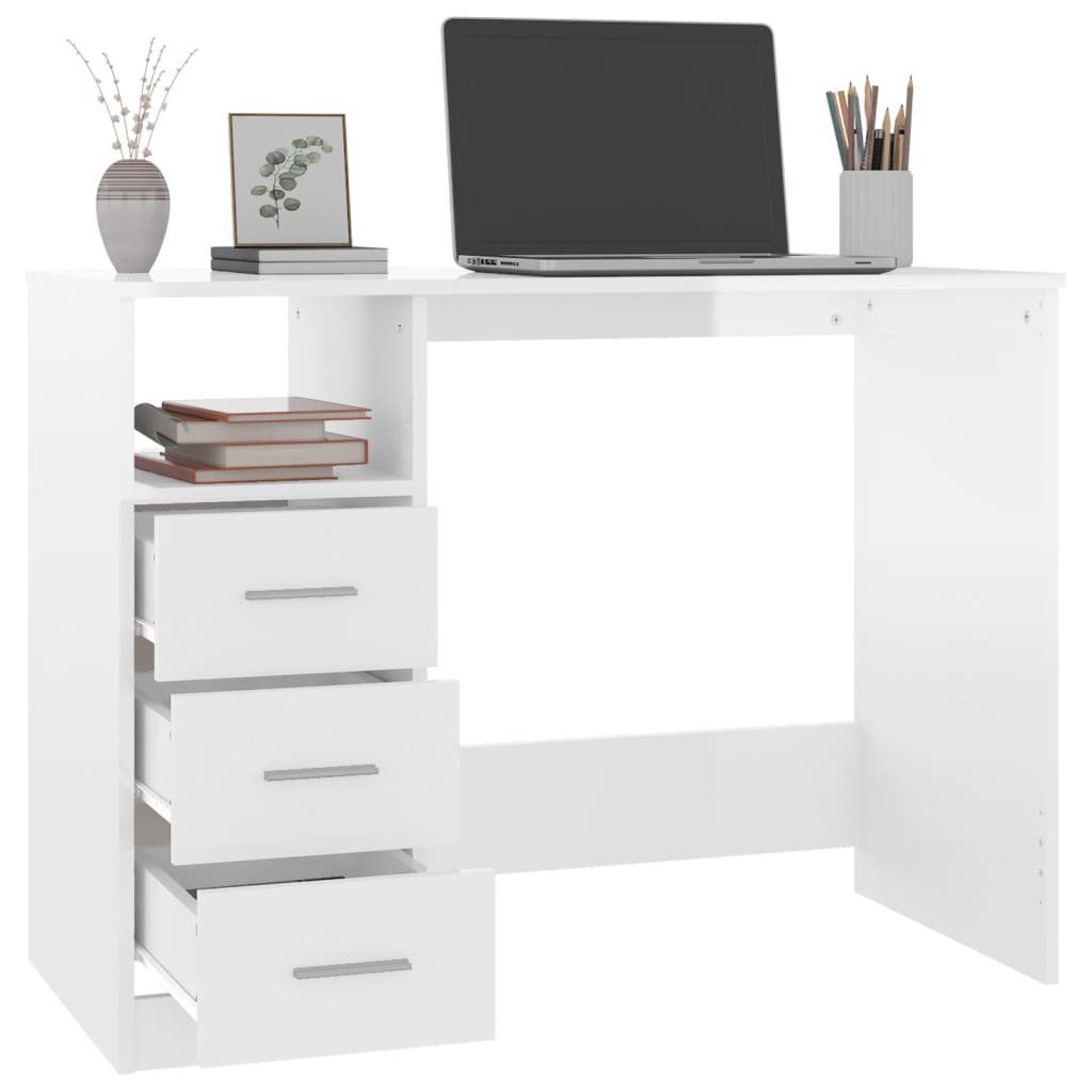 Schreibtisch Schreibtisch 102x50x76 Schubladen cm vidaXL | Hochglanz-Weiß Hochglanz-Weiß Hochglanz-Weiß mit
