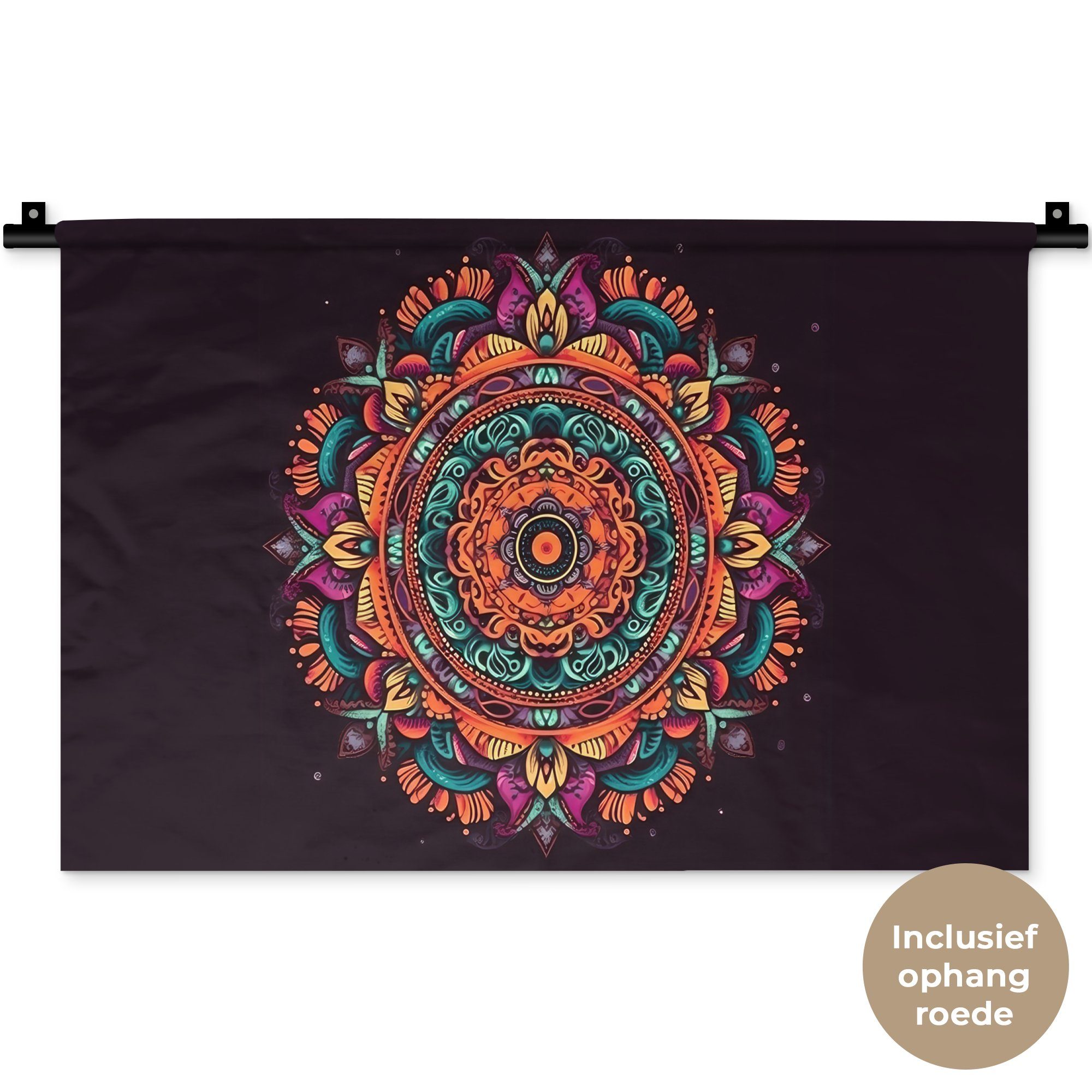 MuchoWow Wanddekoobjekt Mandala - Blumen - Hippie - Boho - Orange, Wanddeko für Wohnzimmer, Schlafzimmer, Kleid, Wandbehang, Kinderzimmer