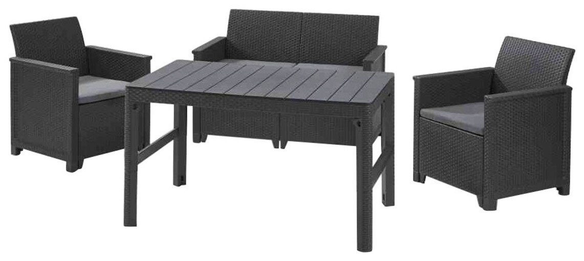 Siena Garden Gartenlounge-Set Amea, (4-tlg), Kunststoff graphit, Sitzkissen  aus Polyester in grau