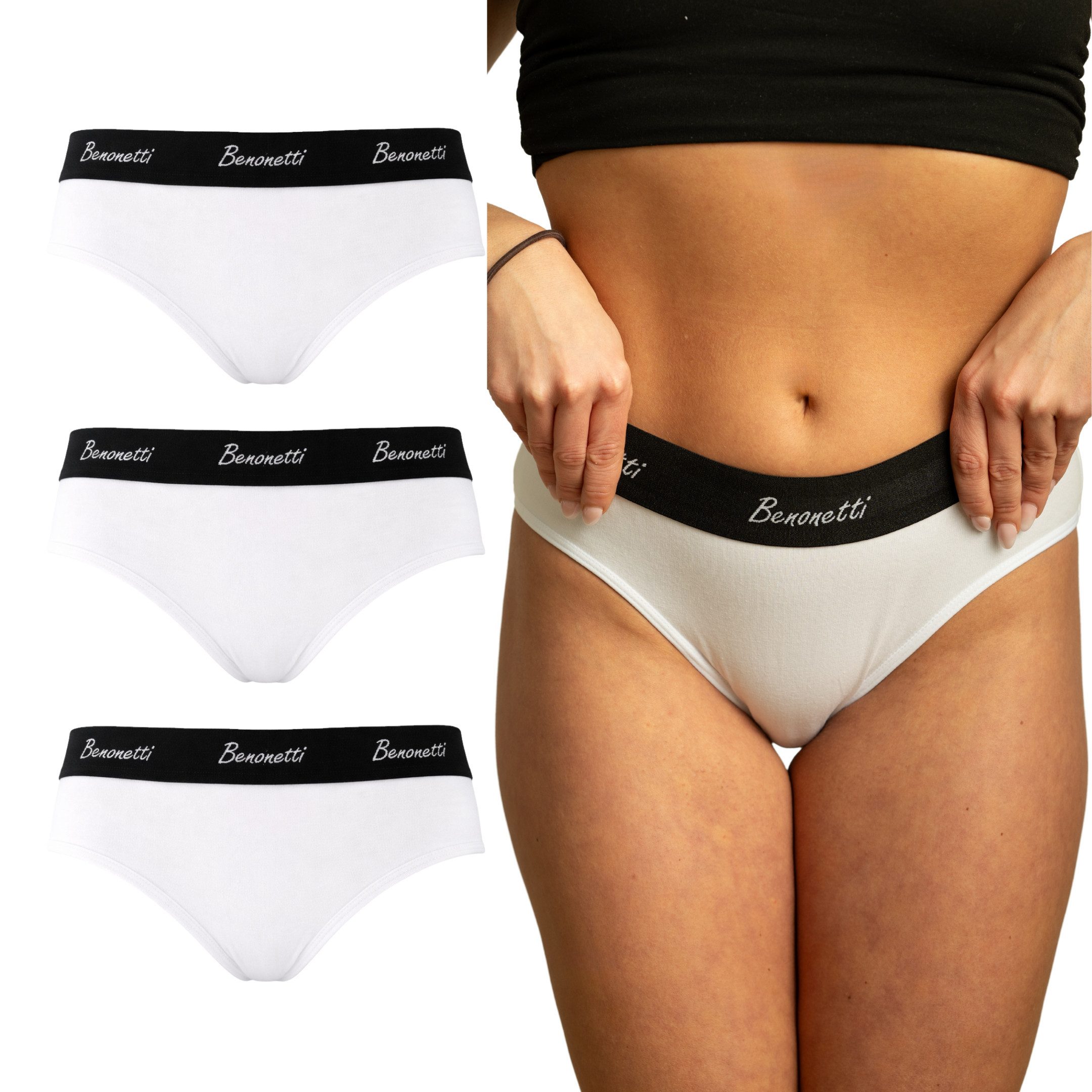 Benonetti Slip Damenslips Baumwolle Unterhosen Damen - Weich & atmungsaktiv nahtlose (3er Set, 3er-Pack) Sportlich & bequem