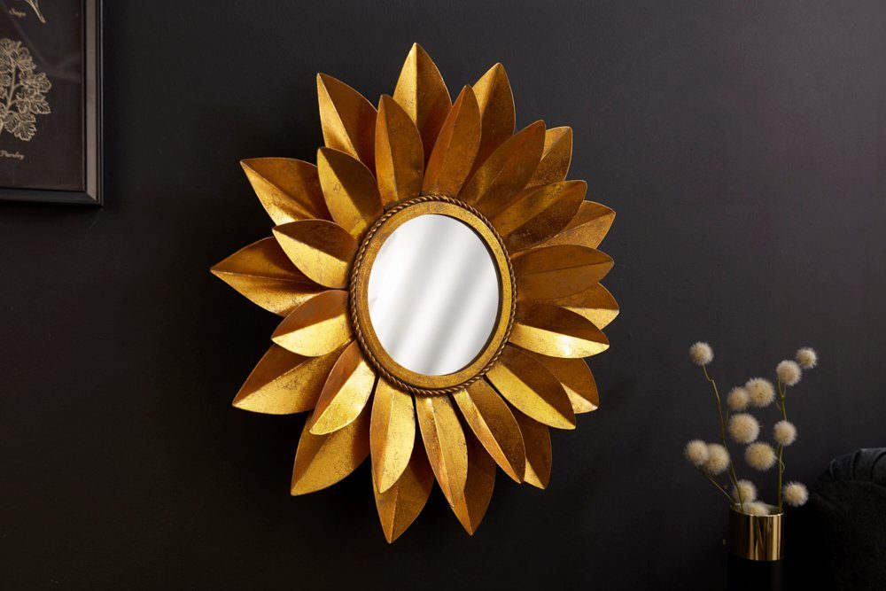 Rahmen (Einzelartikel, Blumenform · Metall 1-St), mit Handmade SUNFLOWER · riess-ambiente · Wohnzimmer 60cm gold Deko Wandspiegel · ·