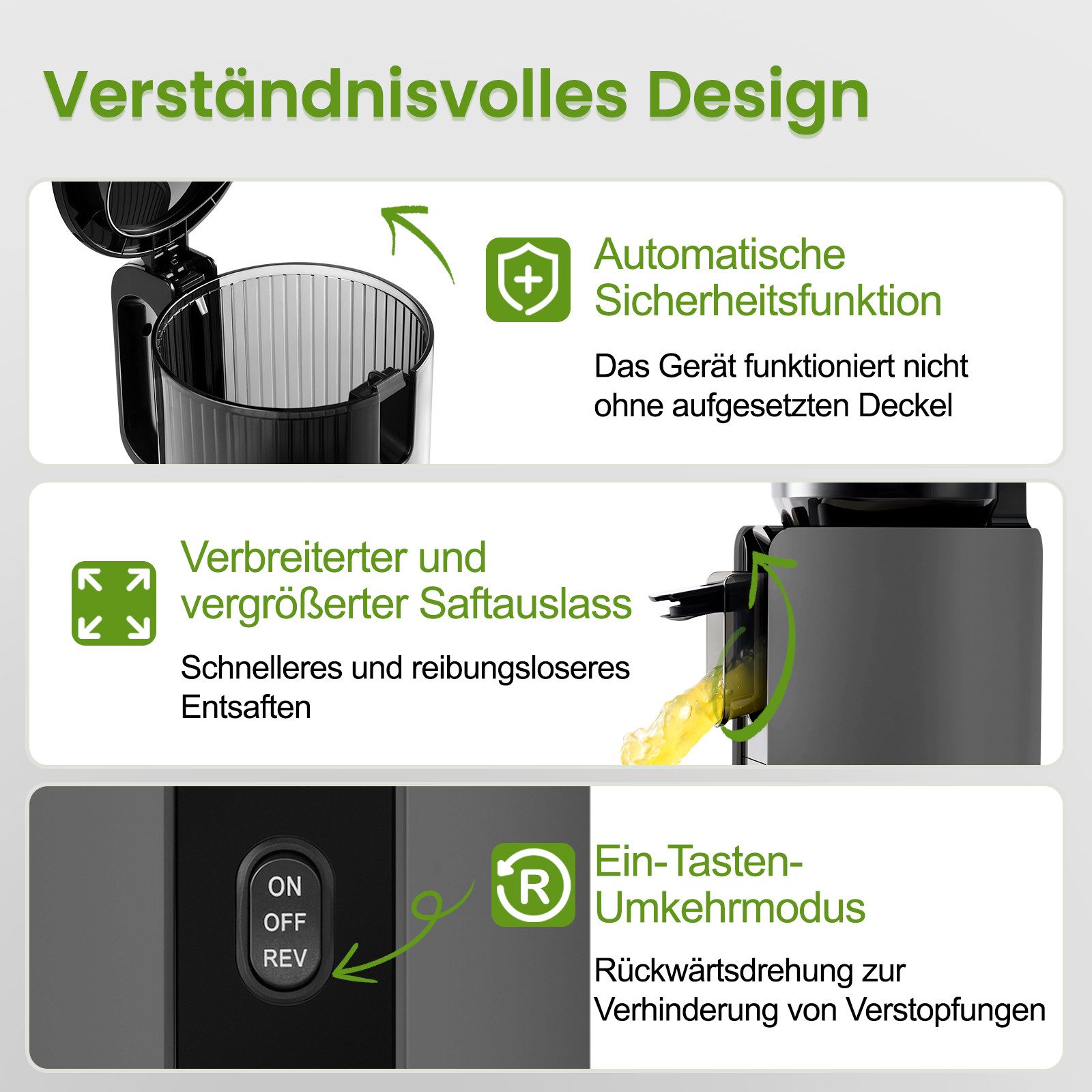 VENTRAY Slow Juicer Entsafter 120mm Große Einfüllöffnung, Für Obst und Gemüse, 250 W, Kaltpress-Technologie, Leicht Rein, doppeltes Filtersystem, BPA-frei – Bild 5 von 5