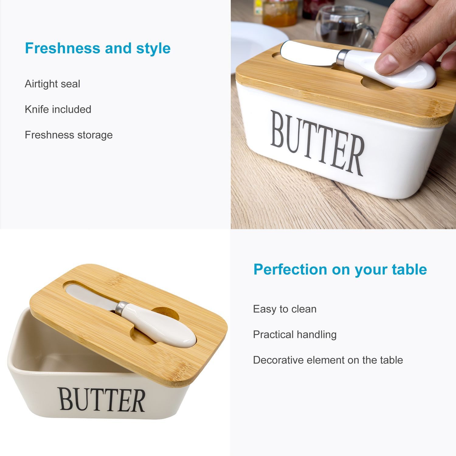 Intirilife Butterdose, Porzellan, (1-tlg), Butterdose mit Deckel und Messer Porzellan Butterbox Butterbehälter