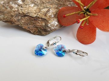 Schöner-SD Paar Ohrhänger Ohrringe hängend mit Herz Kristall 10mm für Damen und Mädchen, 925 Silber