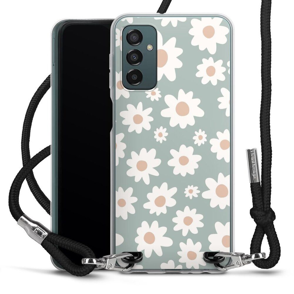 DeinDesign Handyhülle Gänseblume Muster Blumen Daisy Flower Seamless Pattern Green, Samsung Galaxy M23 5G Handykette Hülle mit Band Case zum Umhängen