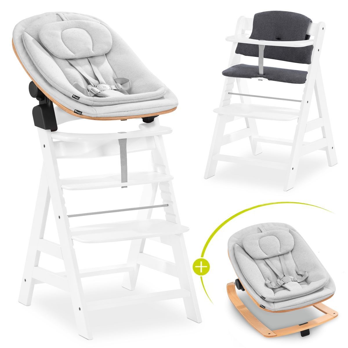 Hochstuhl Alpha Plus White Newborn Set Eco - Light Grey