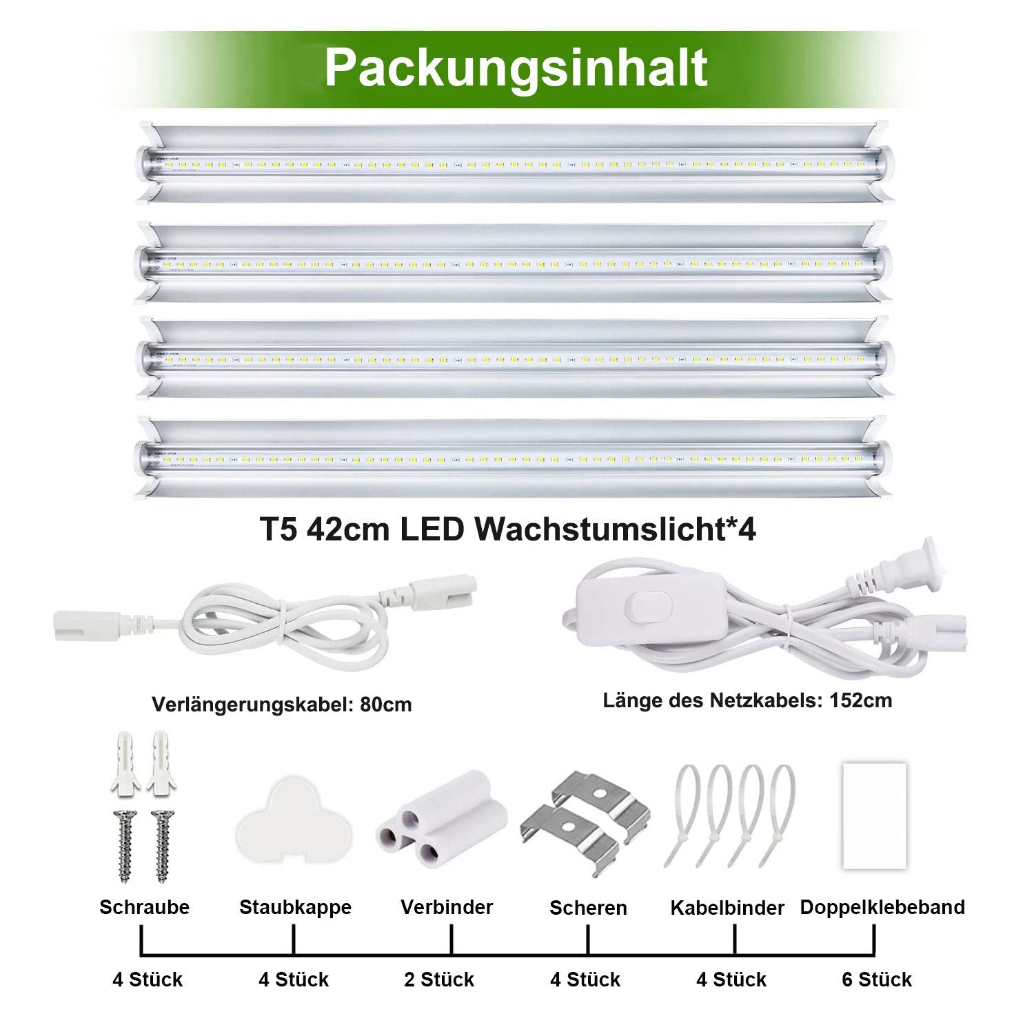 Rosnek Pflanzenlampe 2/4Stück*10W, 5000k Vollspektrum, anschließbar, günstig online kaufen
