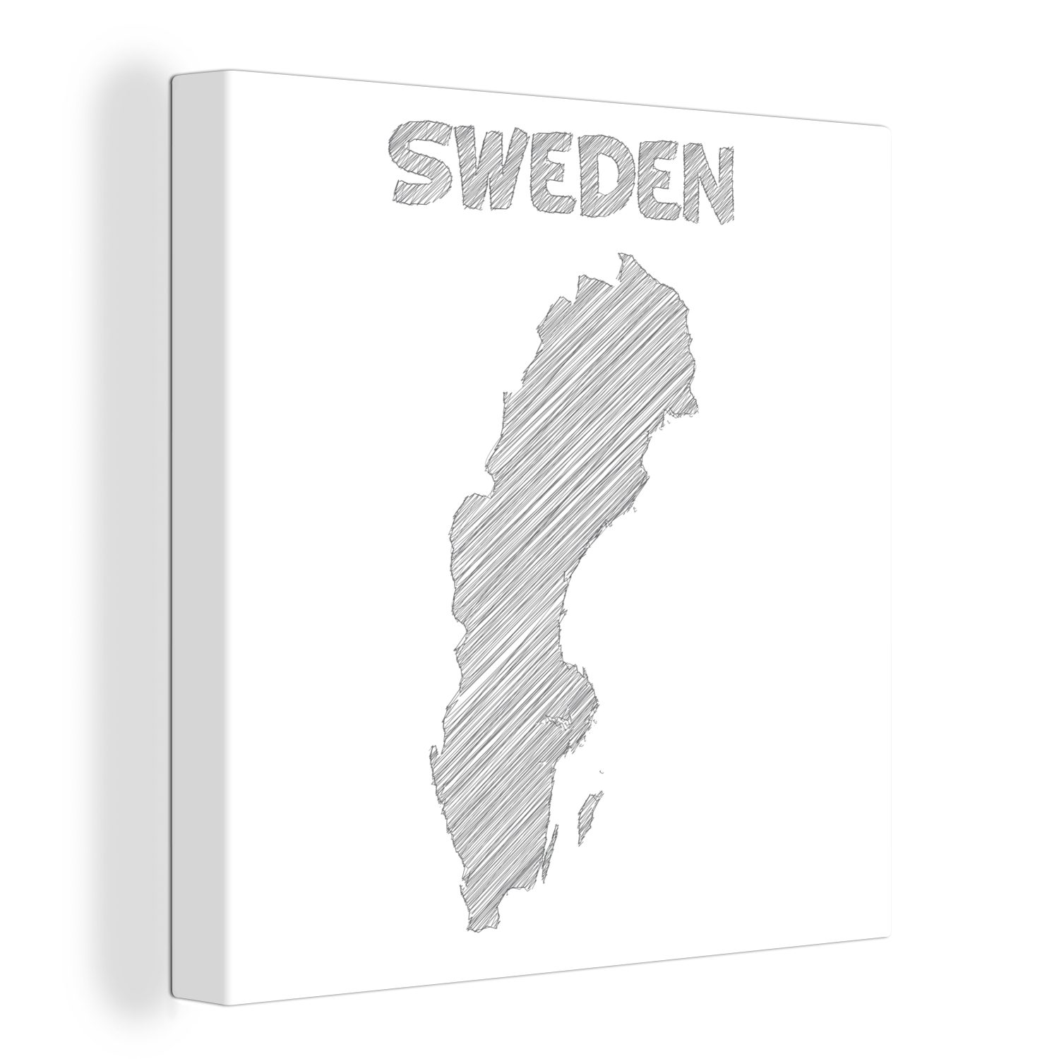 OneMillionCanvasses® Leinwandbild Schwarz-weiße Illustration einer Skizze von Schweden, (1 St), Leinwand Bilder für Wohnzimmer Schlafzimmer