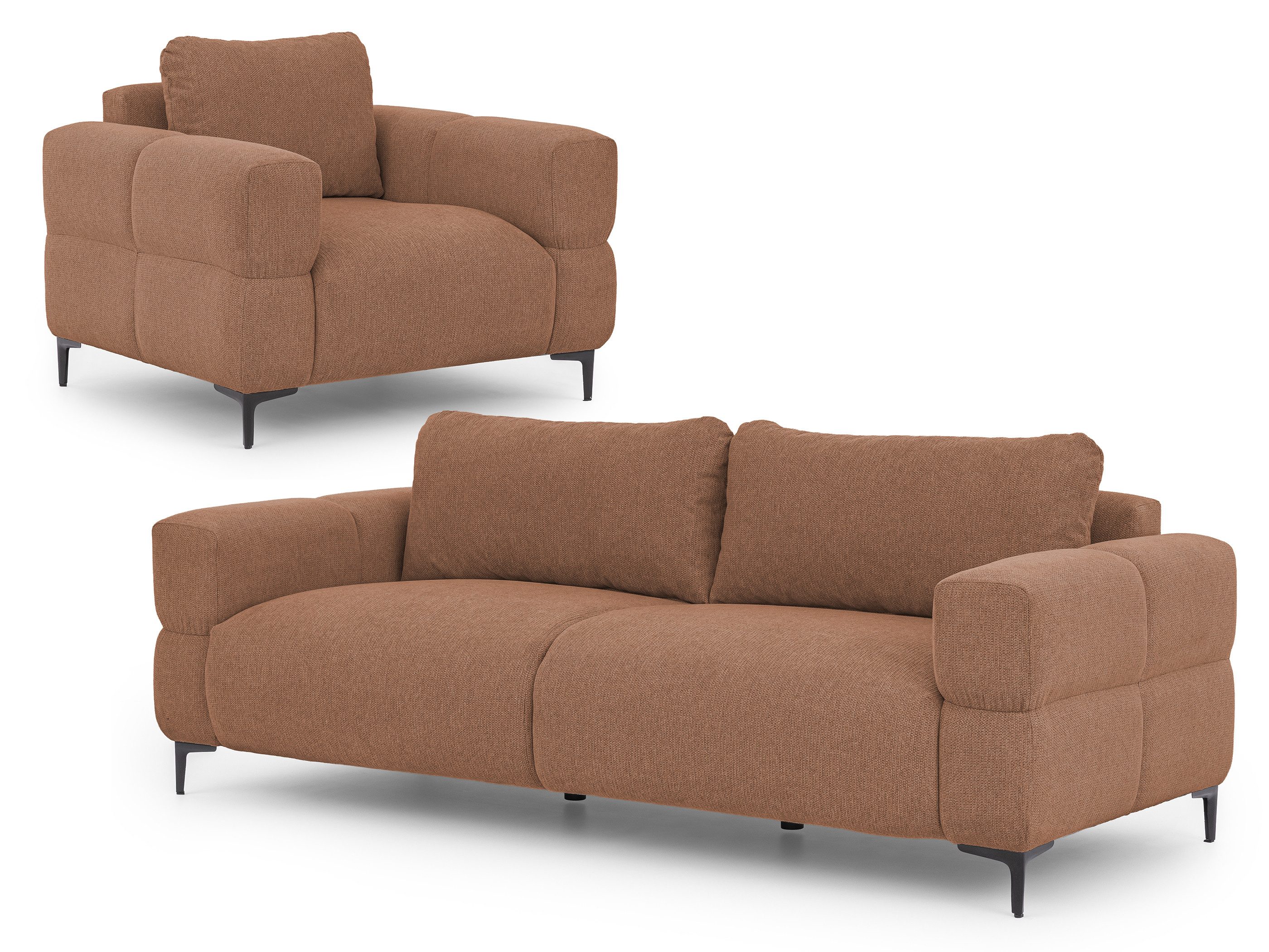 S-Style Möbel Polstergarnitur 3+1 Cardea in Bubble-Optik aus weichem Strukturstoff, mit Wellenfederung und hohem Sitzkomfort