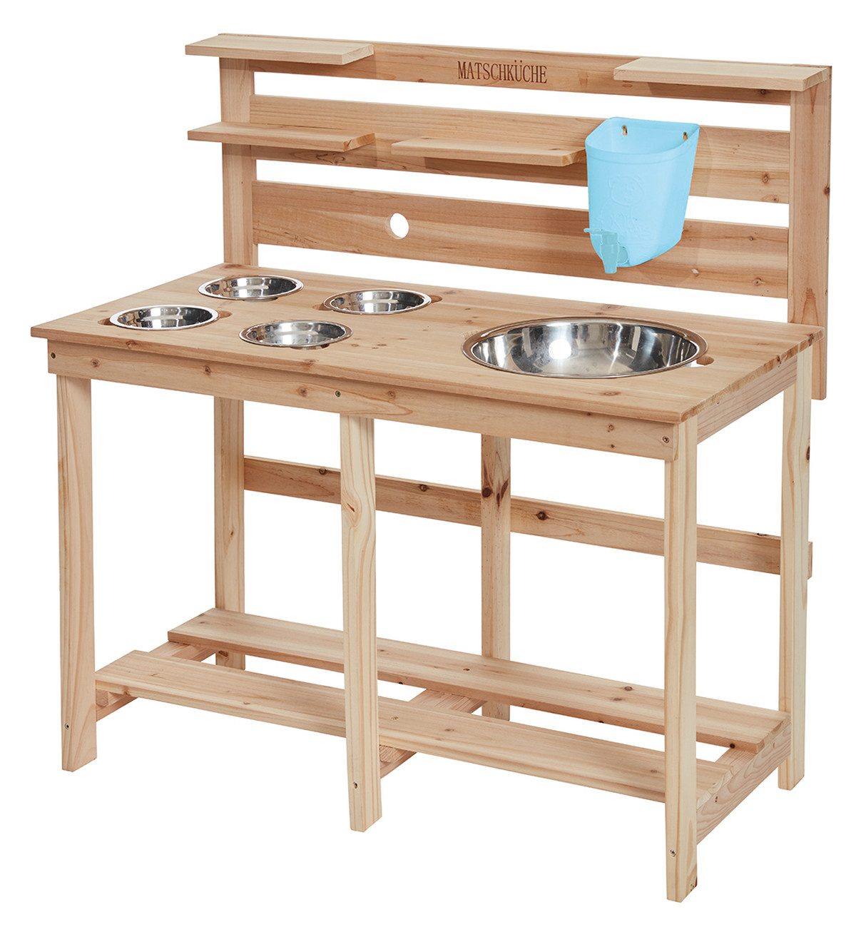 Happy People Outdoor-Spielküche Matschküche aus Holz 80x40x94cm, mit 5 Edelstahlschüsseln