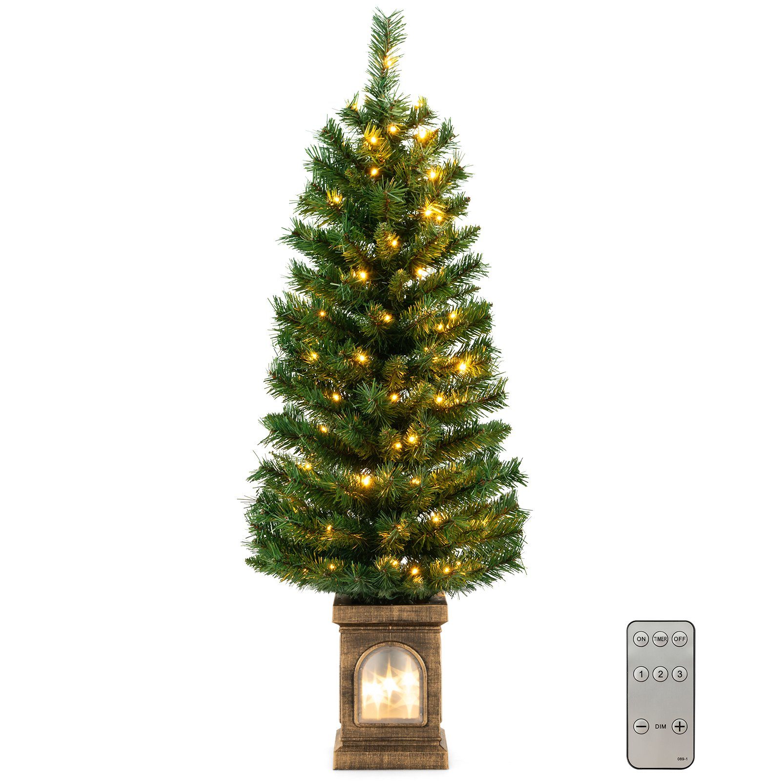 COSTWAY Künstlicher Weihnachtsbaum, 120cm im Topf, 3 Lichtmodi, 160 Spitzen