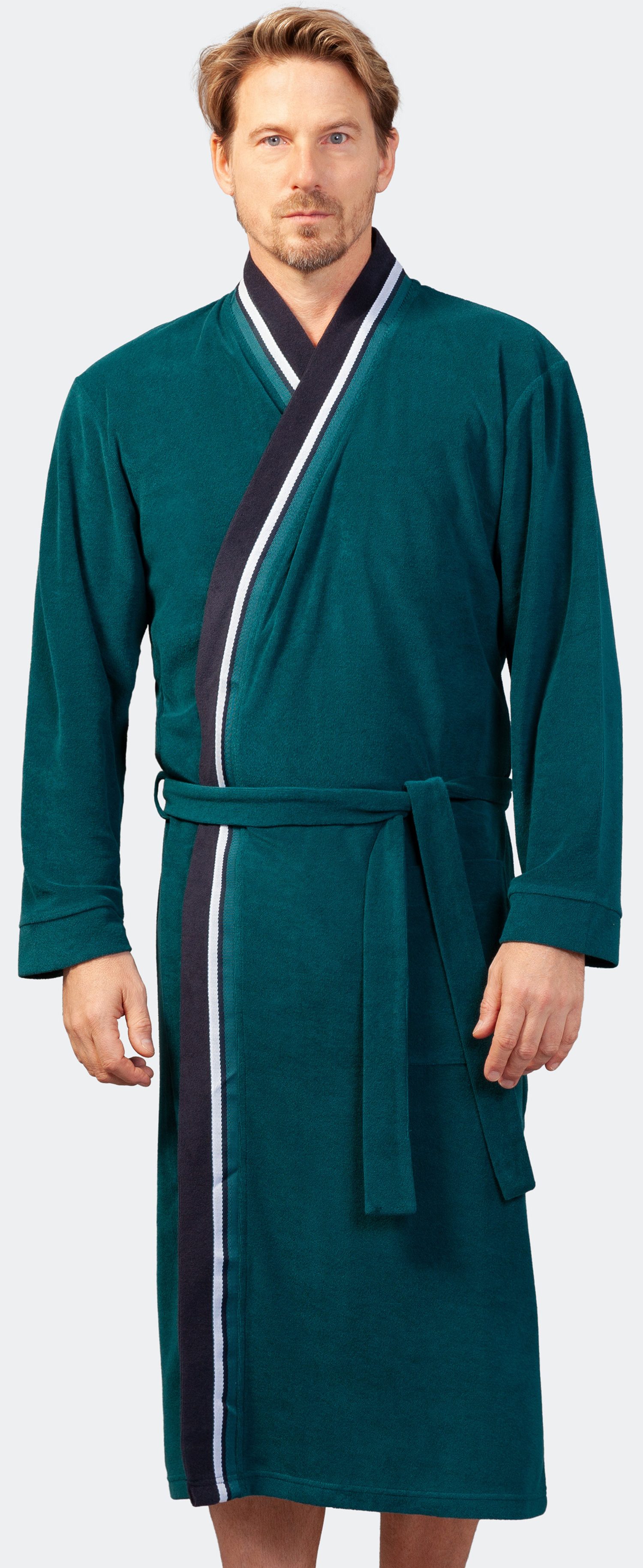 Hajo Herrenbademantel Herren Morgenmantel, Midi, Baumwollmischung, günstig online kaufen