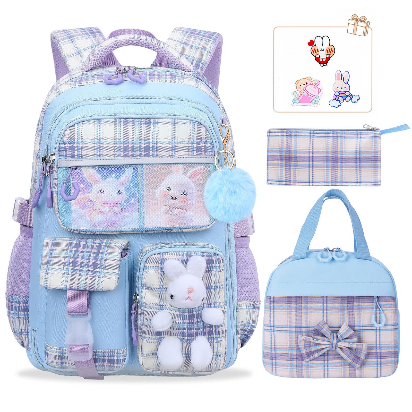 MOPUEA Schulrucksack Schulrucksack Set 3-tlg Wasserabweisend Ergonomisch mit Viele Fächer (Schulrucksack Set mit Lunchtasche und Federmäppchen, Rucksack Lunchtasche und Federmäppchen im passenden Design), 180 Grad Öffnung reflektierend wasserabweisend erg