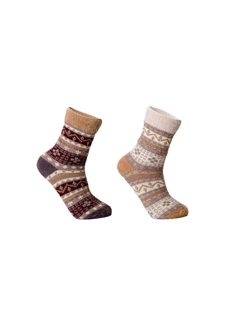 Socken Kuschelsocken Damen 2er Pack aus Baumwolle mit Norweger-Muster