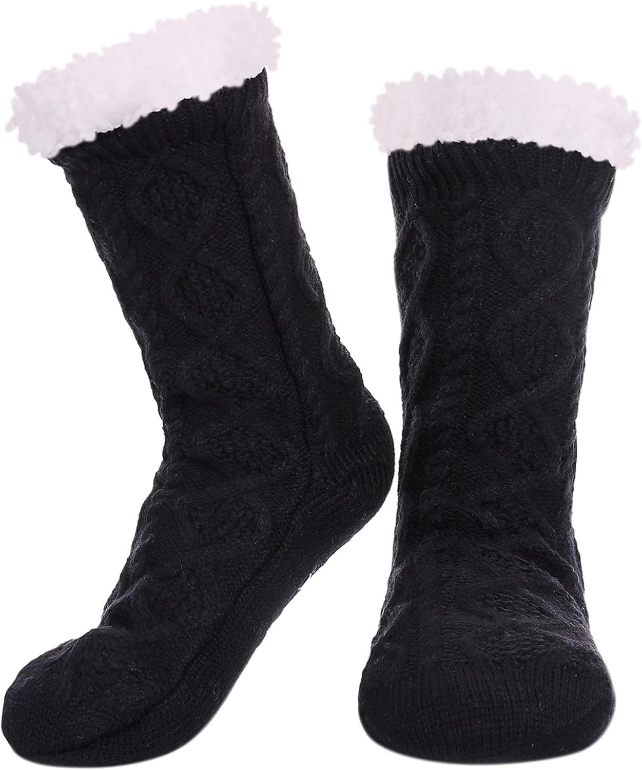 Alster  Herz Alster Herz ABS-Socken Kuschelsocken mit ABS Sohle, Schuhgröße 35-41, A0221 Haussocken für Winter Schwarz