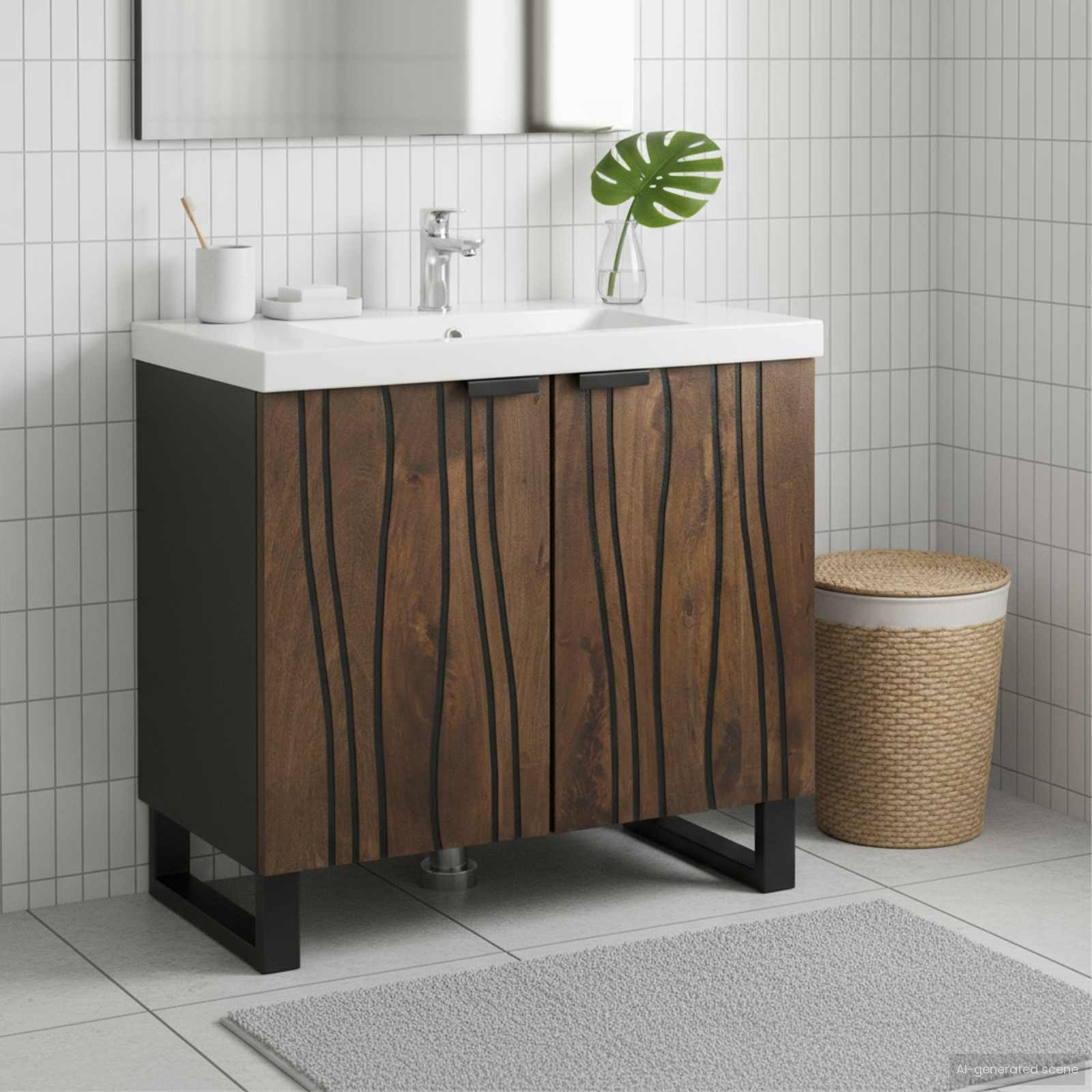 vidaXL Badezimmerspiegelschrank Waschbeckenschrank Walnuss 62 x 33 x 58 cm Holzwerkstoff (1-St)