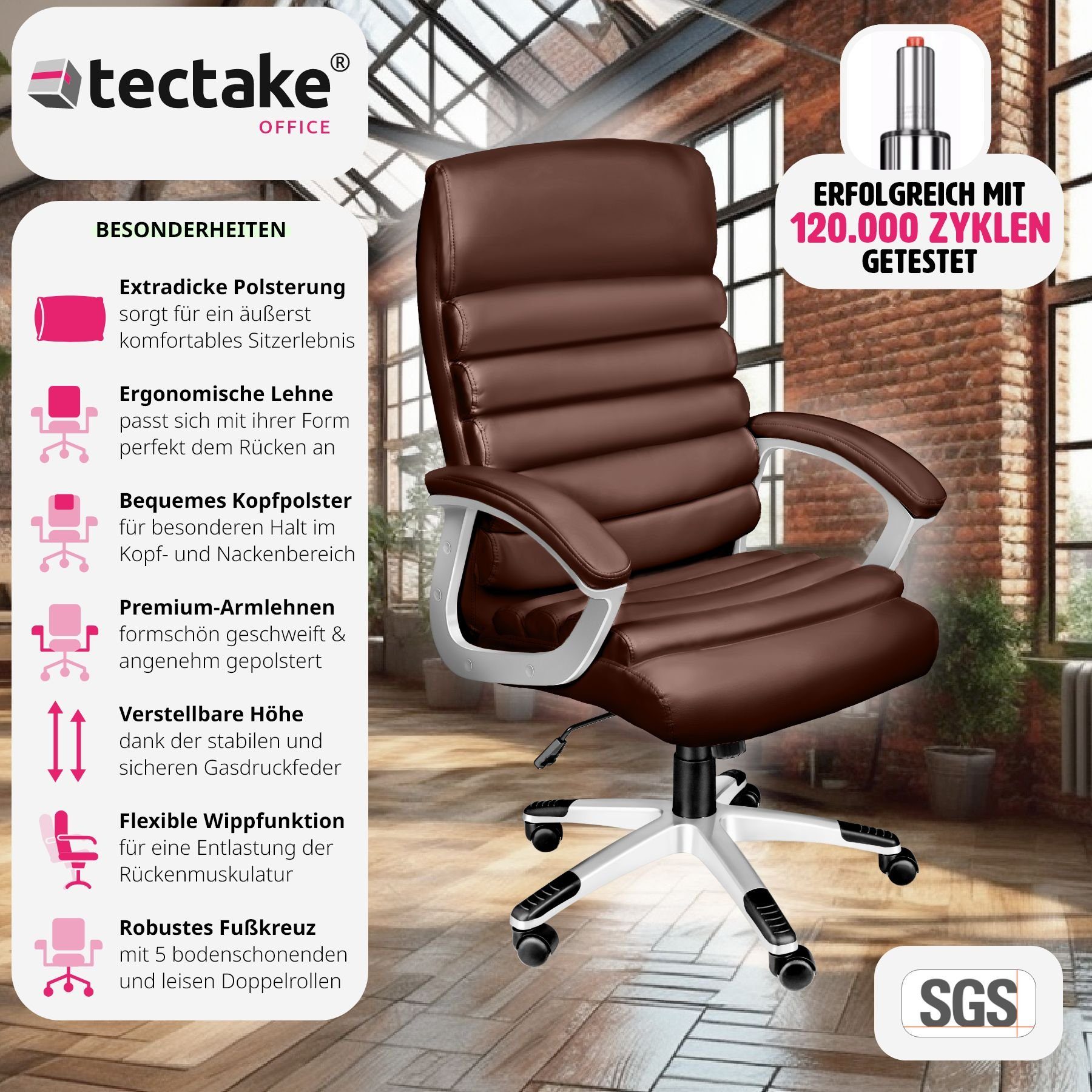 tectake Chefsessel Paul (1er, Extradicke Polsterung braun St), 1