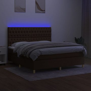 vidaXL Bettgestell Boxspringbett mit Matratze LED Dunkelbraun 180x200 cm Stoff Bett Bett