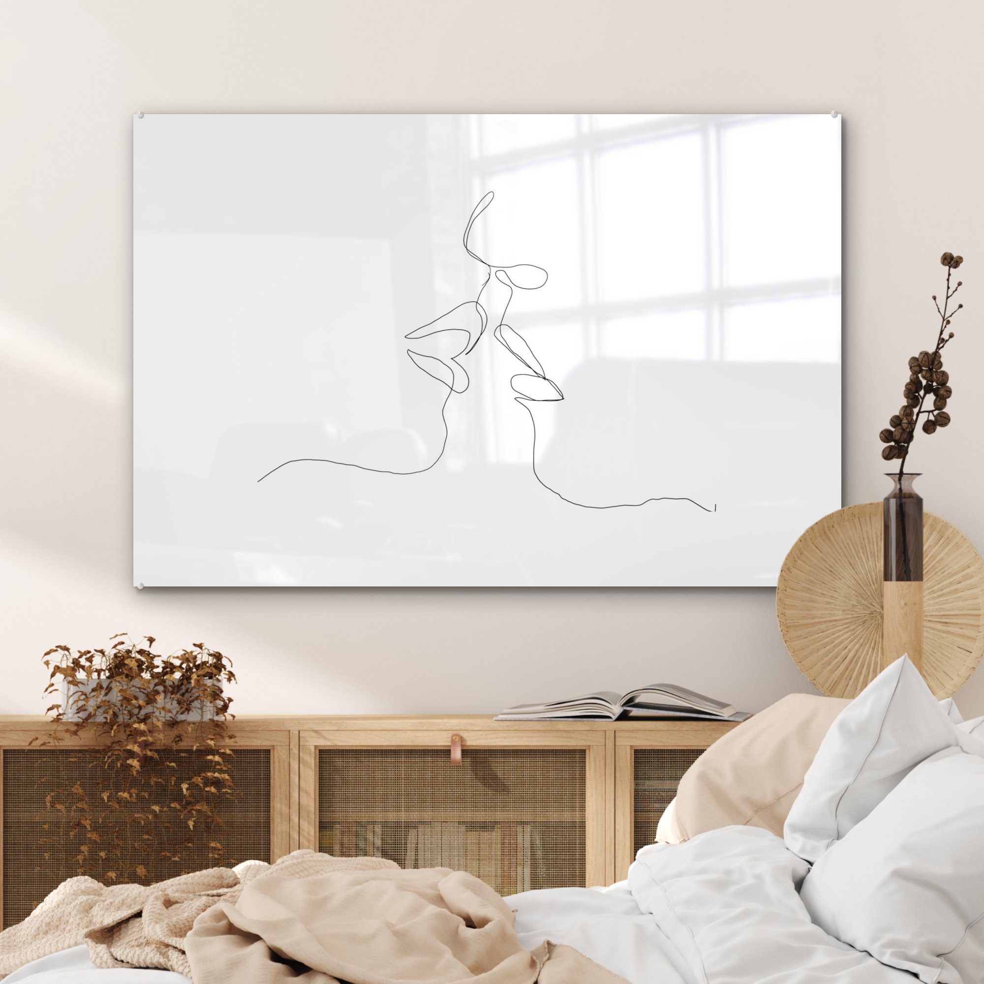 Schlafzimmer Ehepaar Wohnzimmer Acrylglasbild - Strichzeichnung, (1 - Acrylglasbilder & Lippen St), MuchoWow