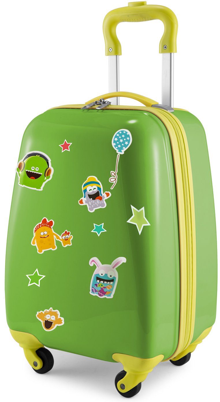 premium Hauptstadtkoffer Kinderkoffer For Monster, mit Rollen, 4 wasserbeständigen, Apfelgrün/Monster reflektierenden Kids, Monster-Stickern