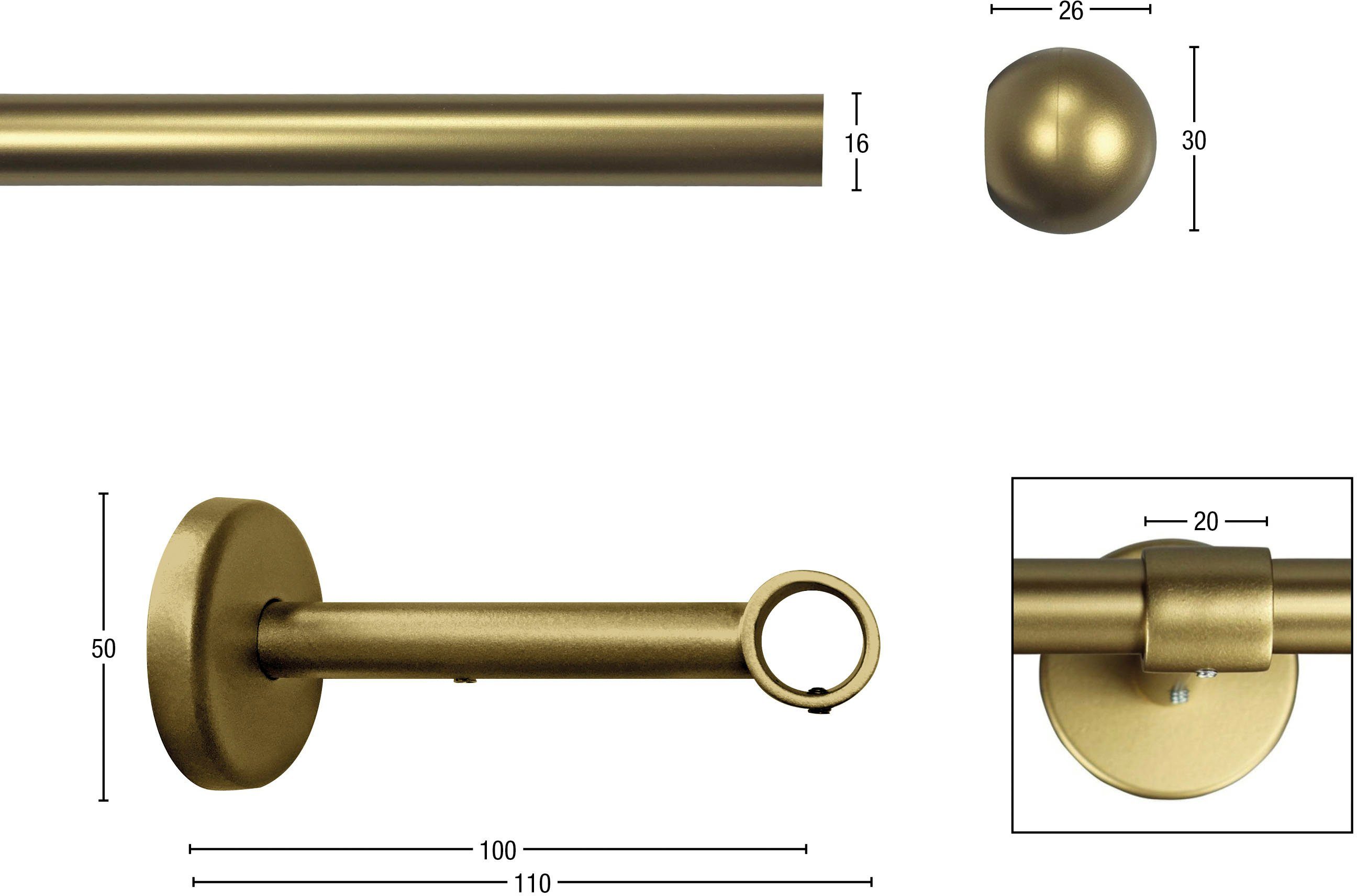 GARESA Gardinenstange BOLTI, Ø 16 mm, 1-läufig, Wunschmaßlänge, mit Bohren, verschraubt, Metall, Vorhanggarnitur, verlängerbar, Wandmontage, ohne Ringe