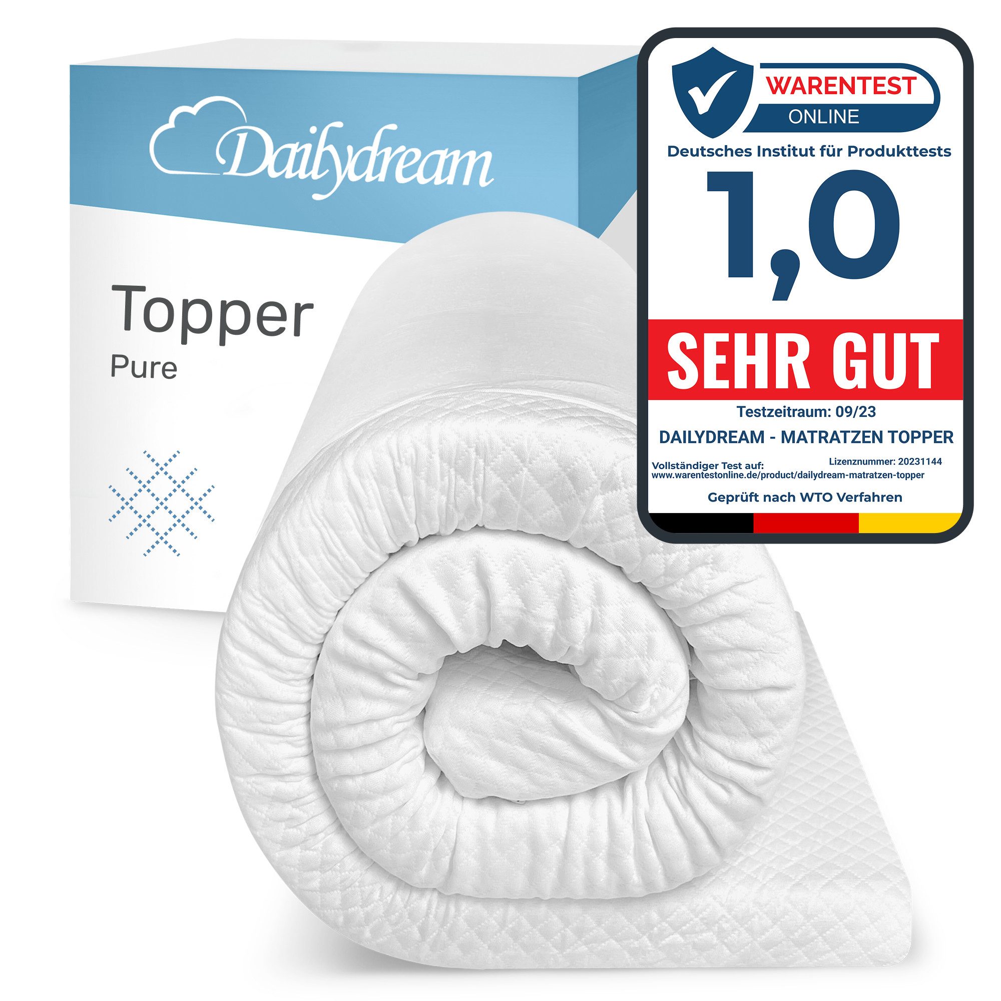Dailydream, Topper Zertifiziert & ergonomisch, Vergleichssieger, rutschfest, H1/2, (Pure Edition), sorgt für Druckentlastung und einen erholsamen Schlaf