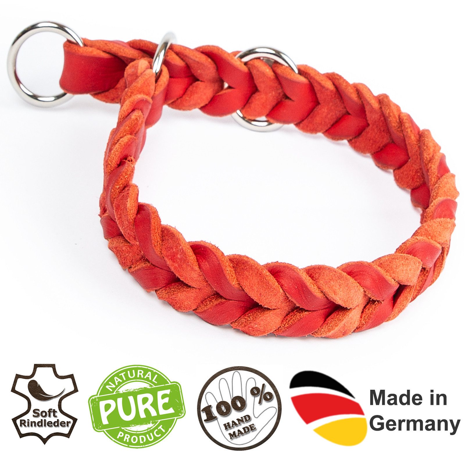 CopcoPet Hunde-Halsband Fettlederhalsband mit Zugstopp Ring, Verchromt, Leder, Geflochten, Handarbeit