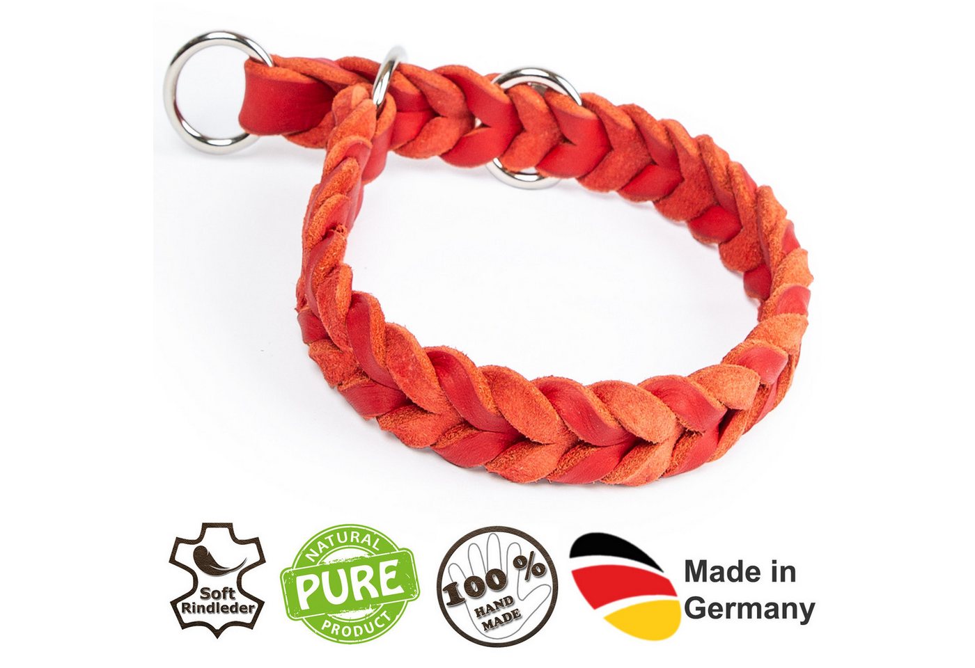 Thumbnail - CopcoPet Hunde-Halsband Fettlederhalsband mit Zugstopp Ring, Verchromt, Leder, Geflochten, Handarbeit