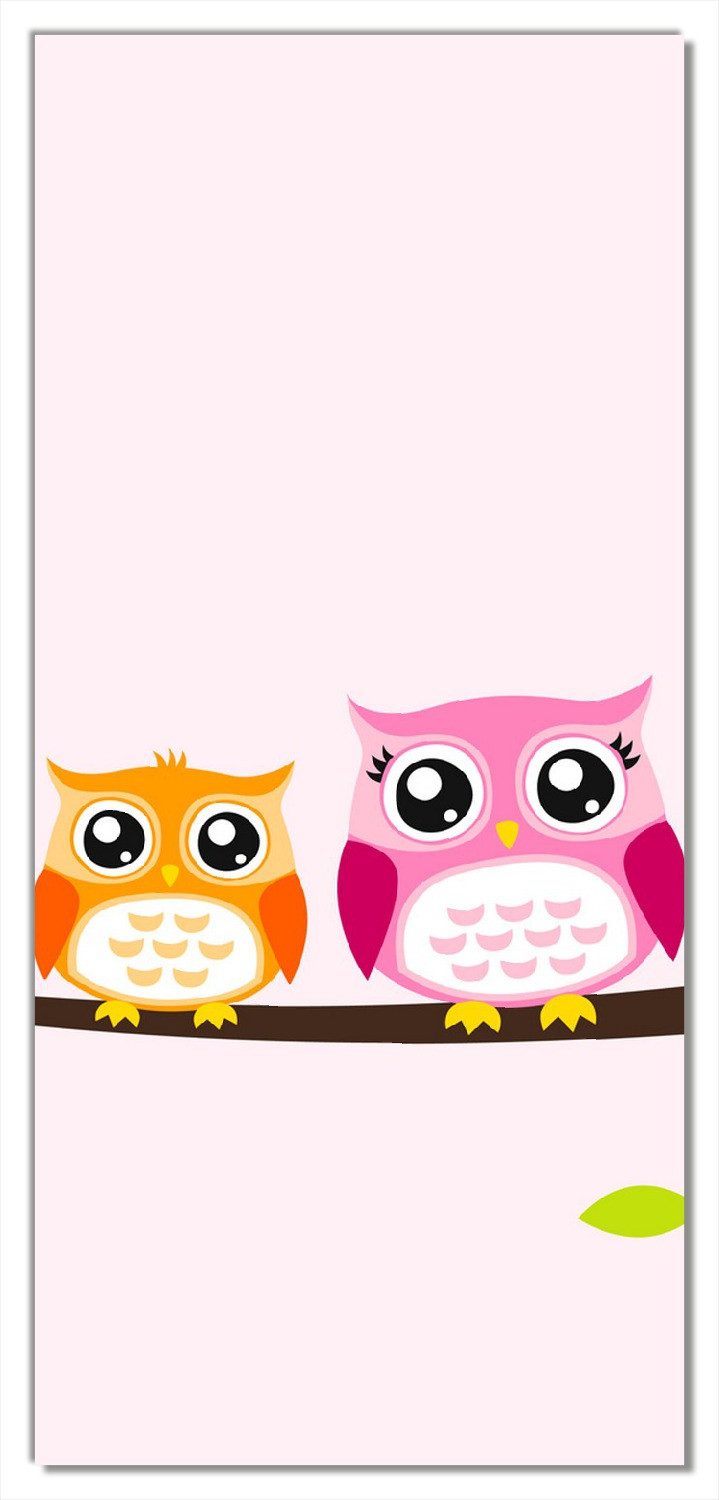 Wallario Türtapete Eulenfamilie auf einem Ast Comic Stil, glatt, ohne Struktur