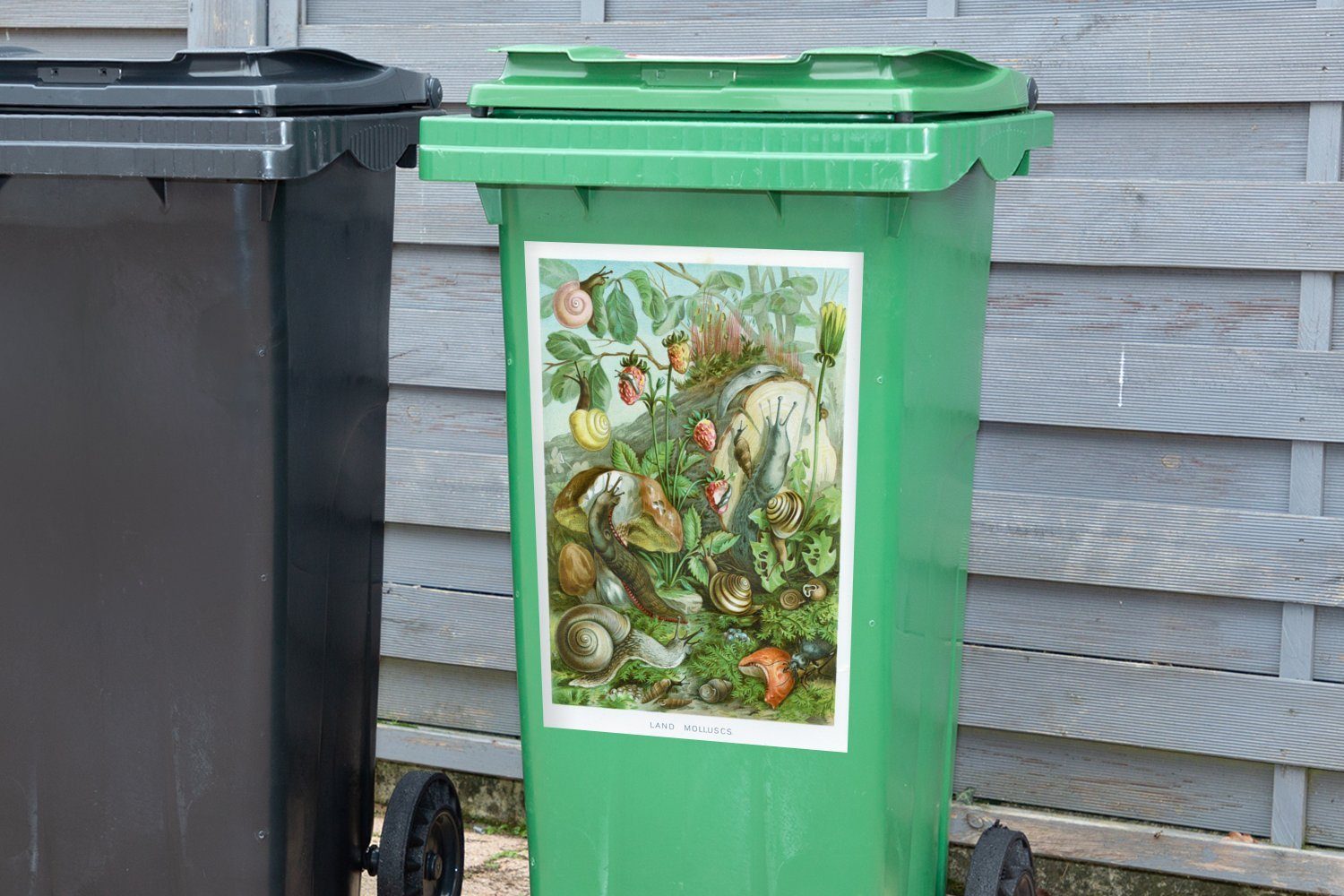 MuchoWow Wandsticker Schnecke - Mülltonne, Zeichnung - Abfalbehälter Mülleimer-aufkleber, Sticker, - St), Vintage Container, (1 Erdbeeren
