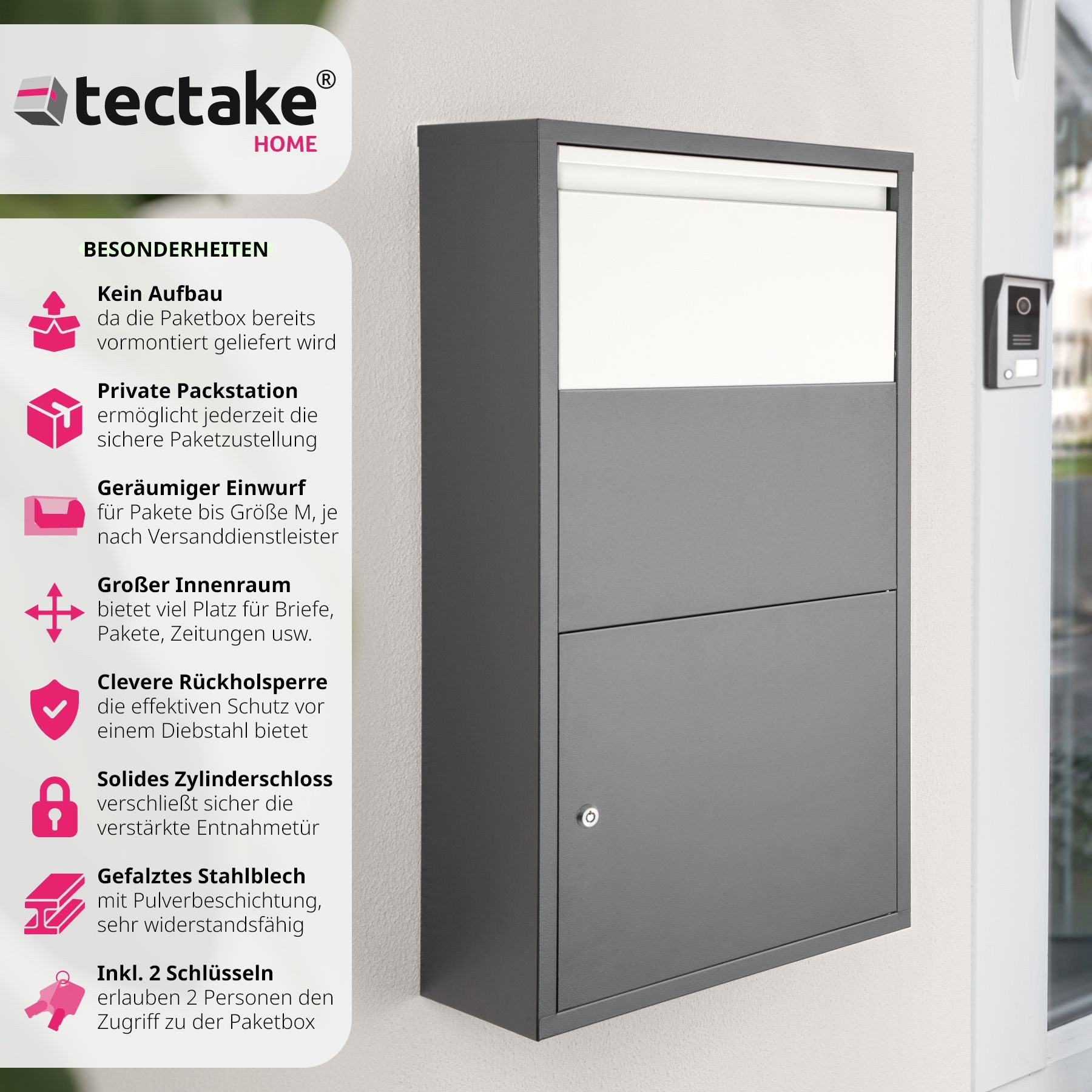 tectake Wandbriefkasten Paketbox, mit integrierter Rückholsperre günstig online kaufen