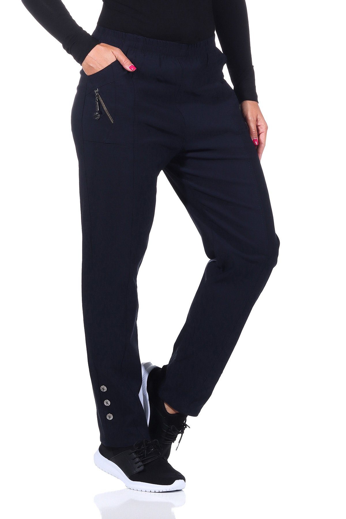 Aurela Damenmode Thermohose Schlupfhose für Damen Übergangshose mit leichtem Thermofleece (1-tlg) auch in großen Größen erhältlich, für milde Herbst-/Wintertage Marine