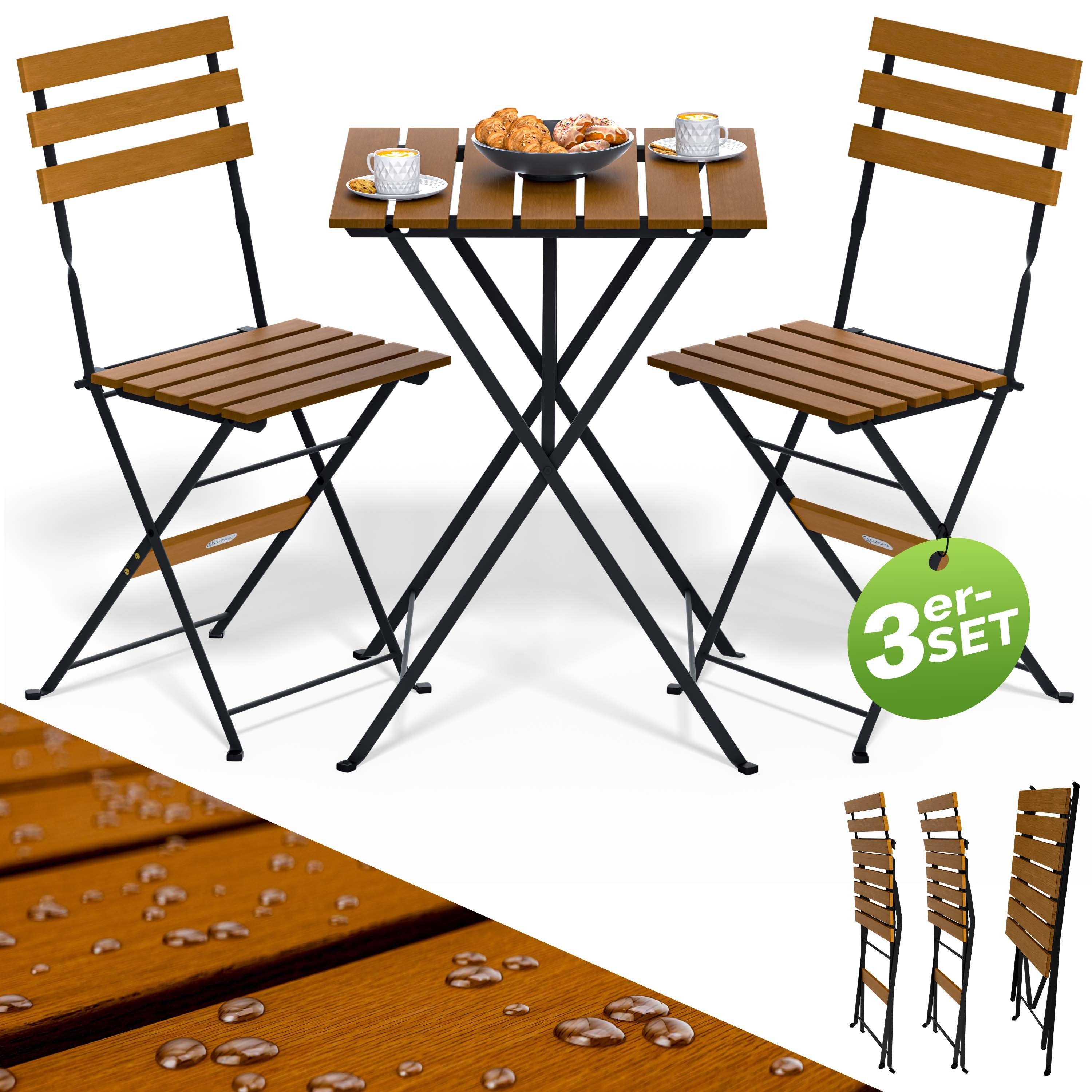 Casaria Bistrotisch, 3 teilig FSC®- zertifiziertes Akazienholz Klappbar Metall 55x55x70cm