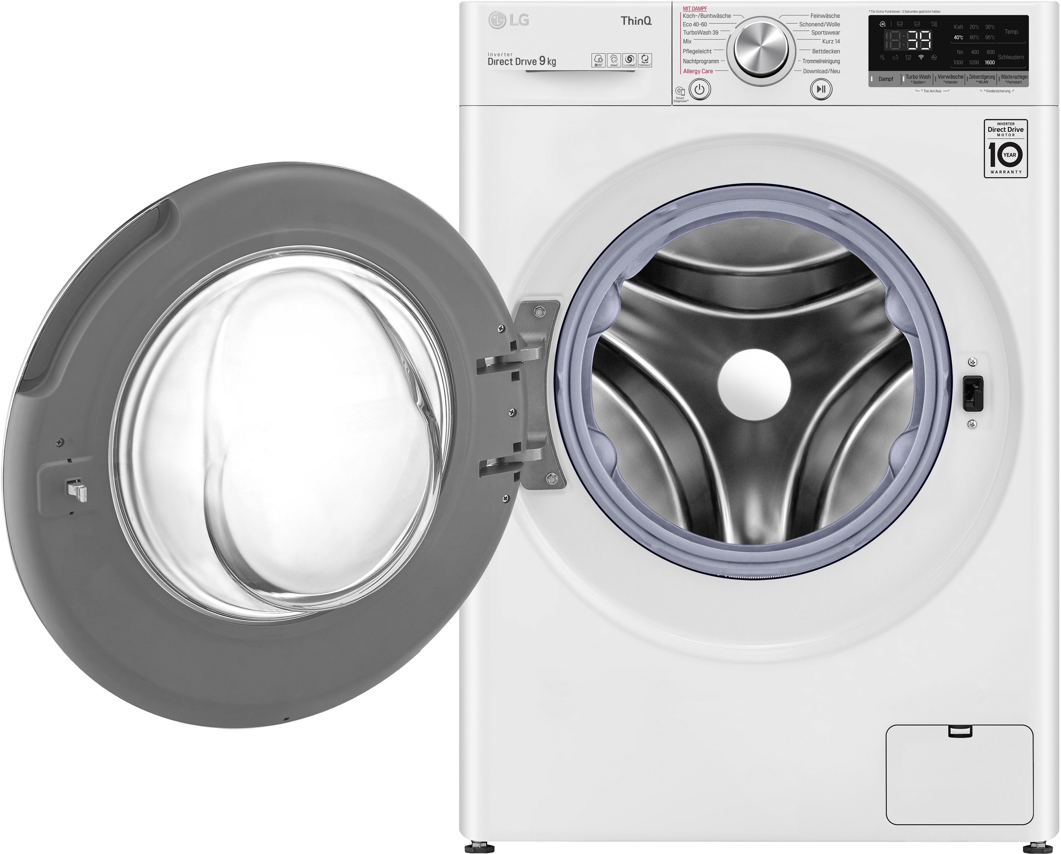 LG Waschmaschine F6WV709P1, 9 kg, Minuten 39 Waschen in 1600 nur - TurboWash® U/min