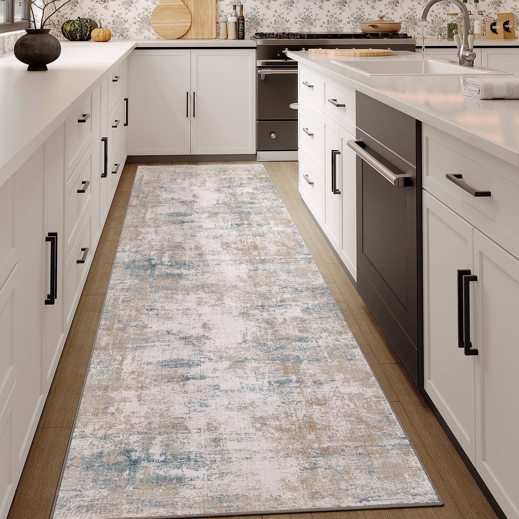 PURECOZY Teppich Verschiedene Größen, Waschbar & Rutschfest, abstrakter Stil, Rechteckig, Höhe: 6.1 mm, für Wohnzimmer, Schlafzimmer, Flur, Küche & Eingangsbereich