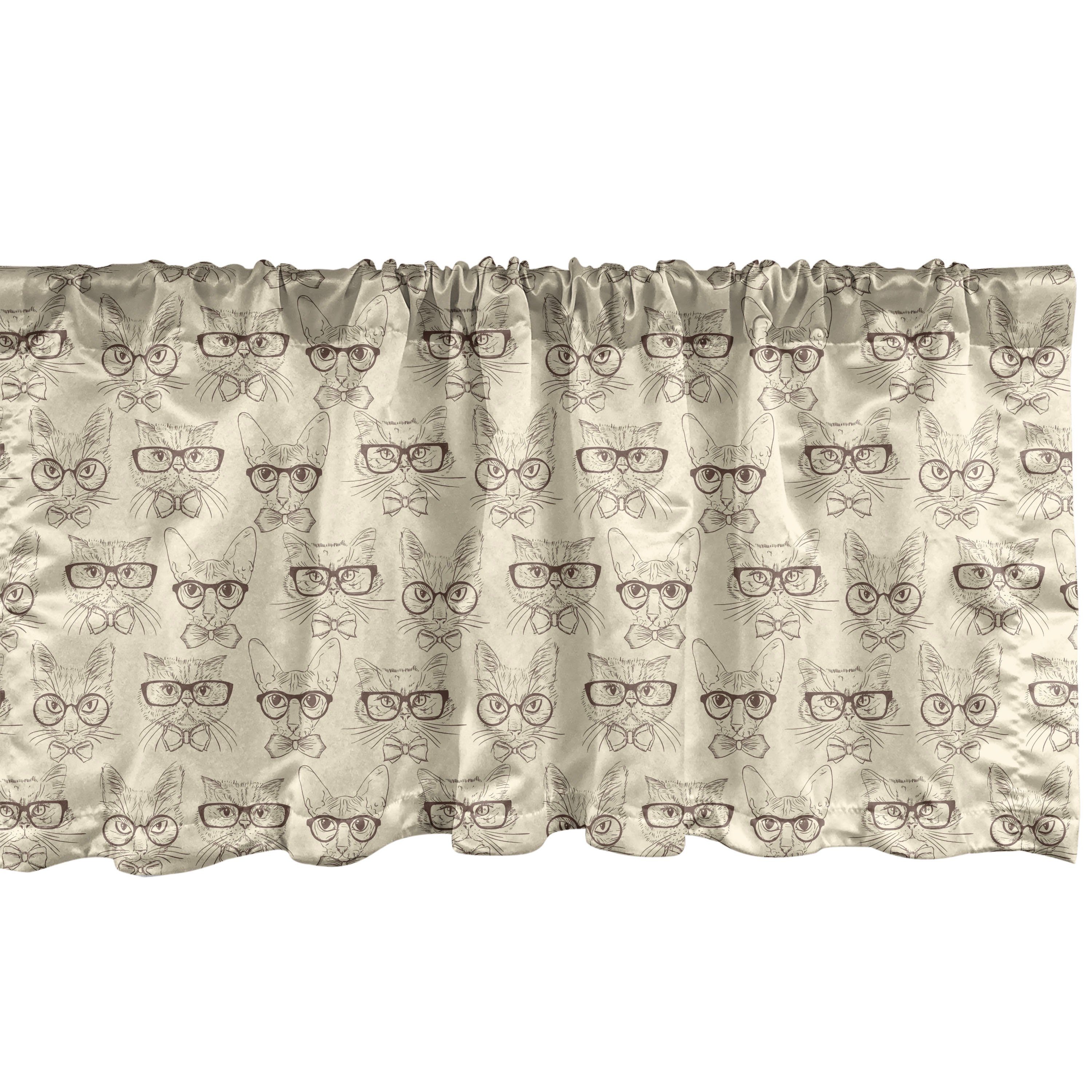 Scheibengardine Vorhang Volant für Küche Schlafzimmer Dekor mit Stangentasche, Abakuhaus, Microfaser, Hipster Katzen Krawatten Brillen