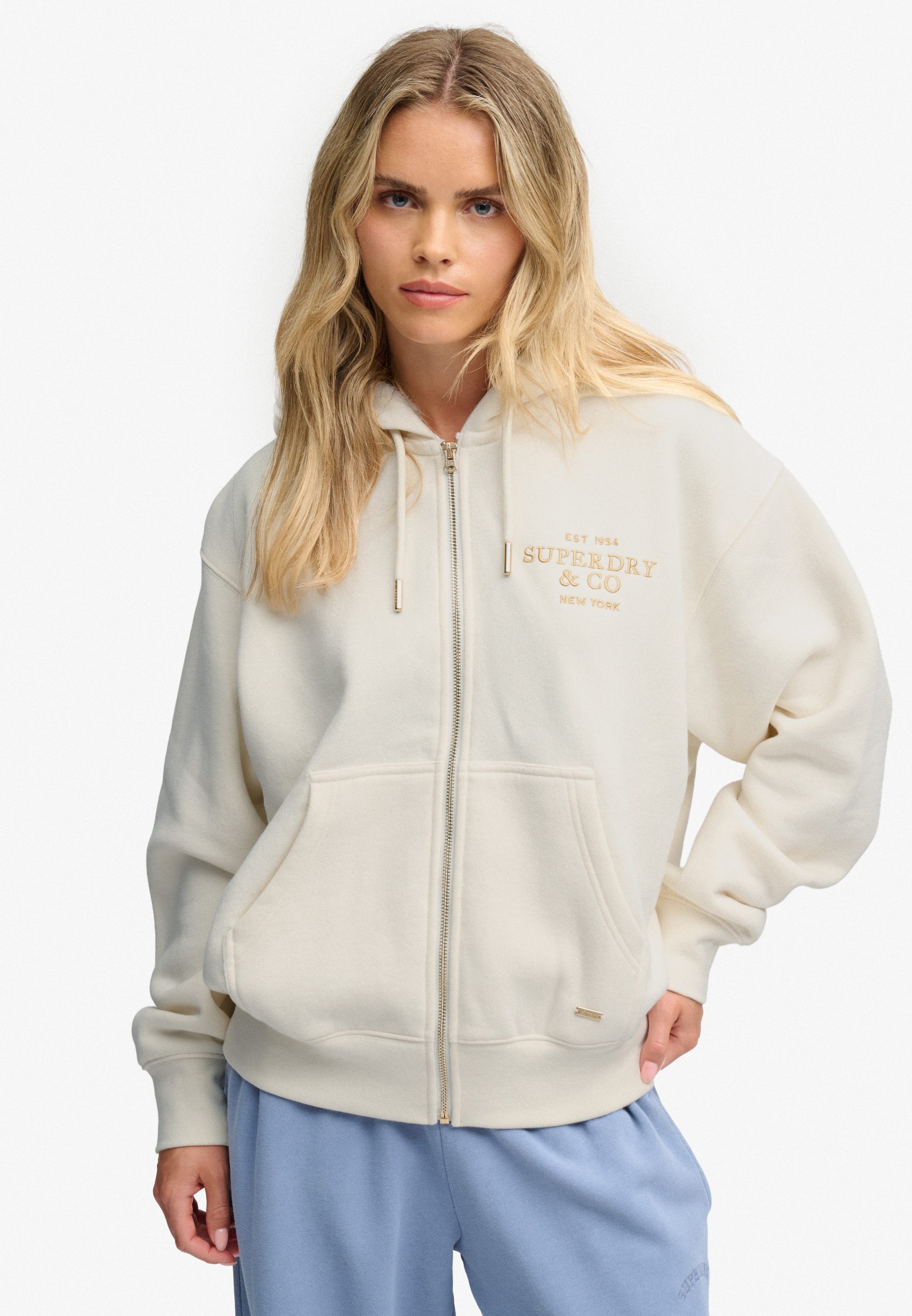 Superdry Kapuzensweatjacke LUXE FUR LINED ZIPHOOD Baumwollmischung, relaxed fit