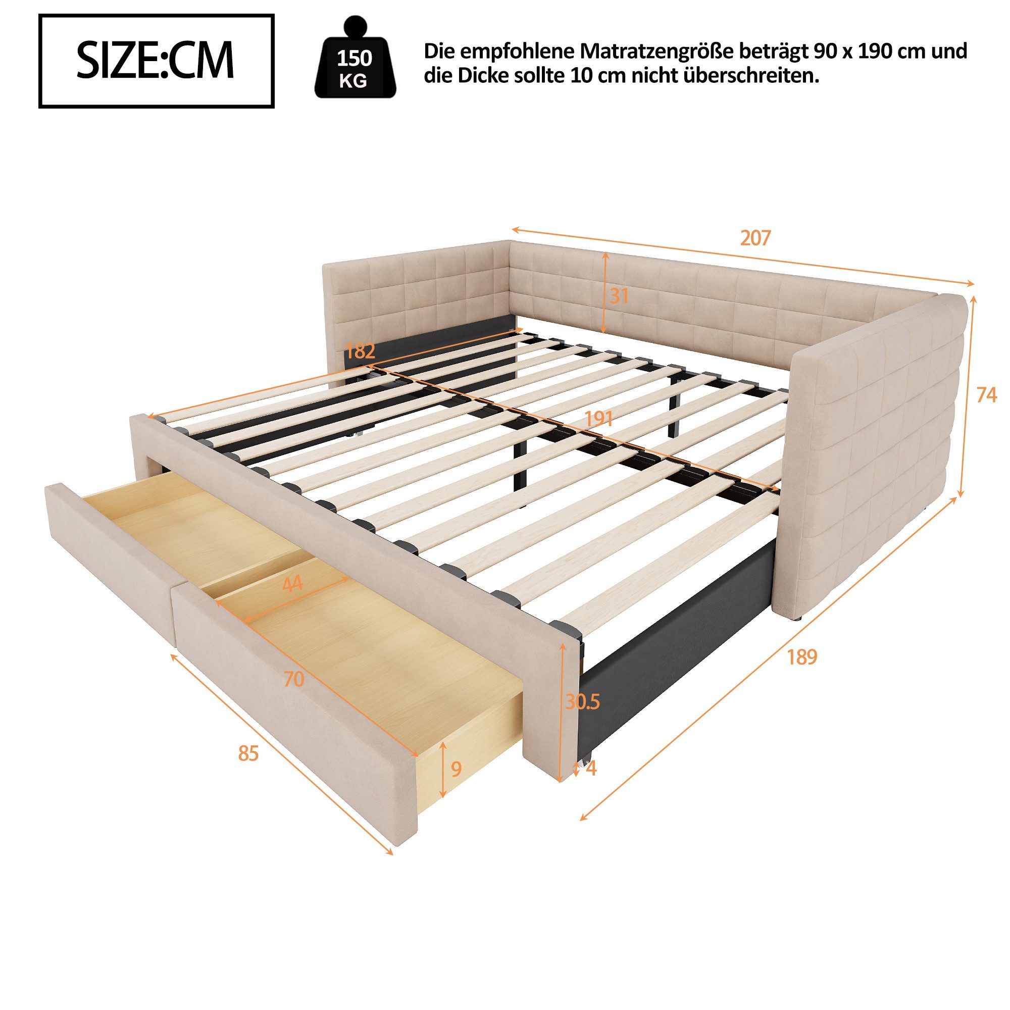Celya Schlafsofa Polsterbett 3-in-1 Ausziehbares Schlafsofa günstig online kaufen