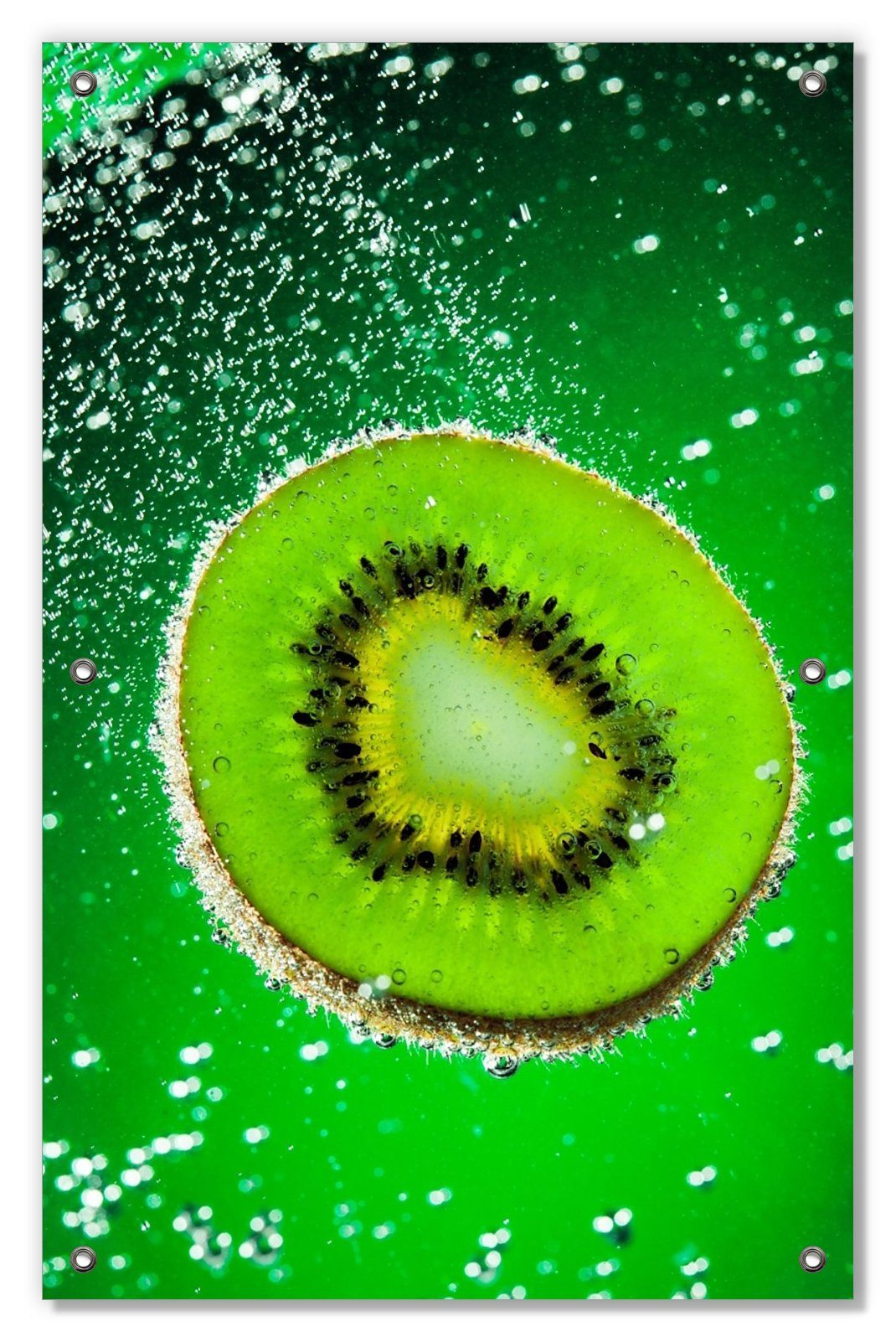 Sonnenschutz Grüne Kiwi-Scheibe im Wasser, und wiederverwendbar mit Wallario, wiederablösbar Saugnäpfen, blickdicht