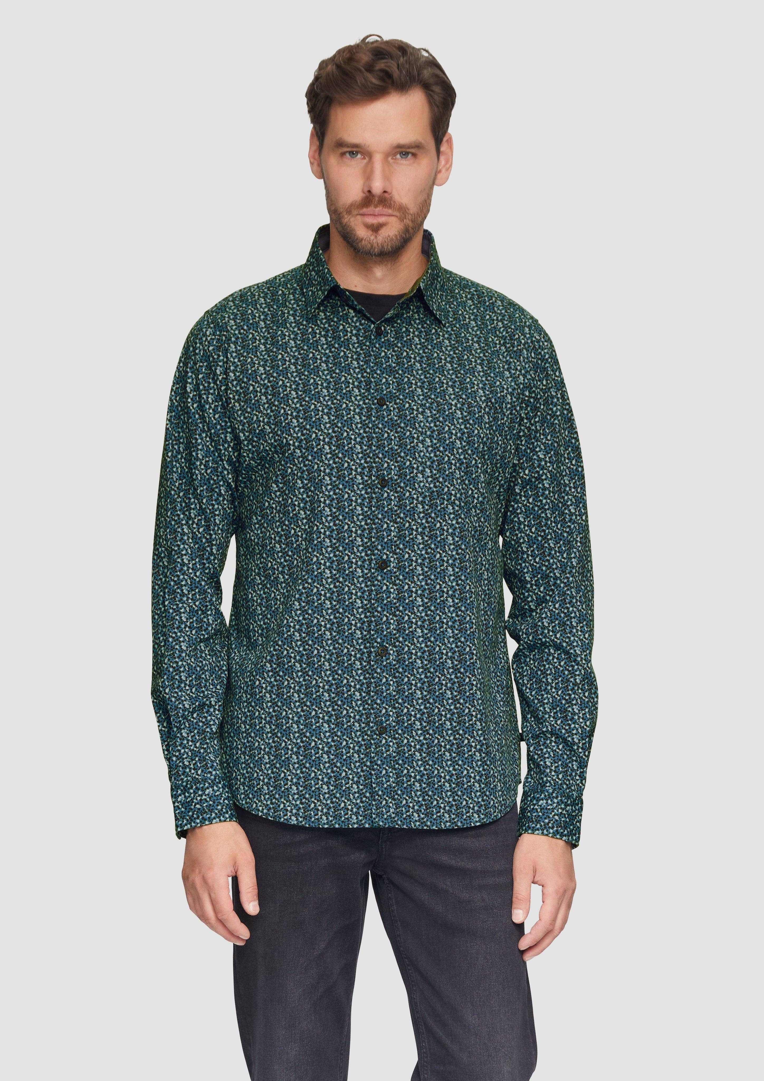 Langarmhemd Slim Fit: Gemustertes Hemd mit Kentkragen