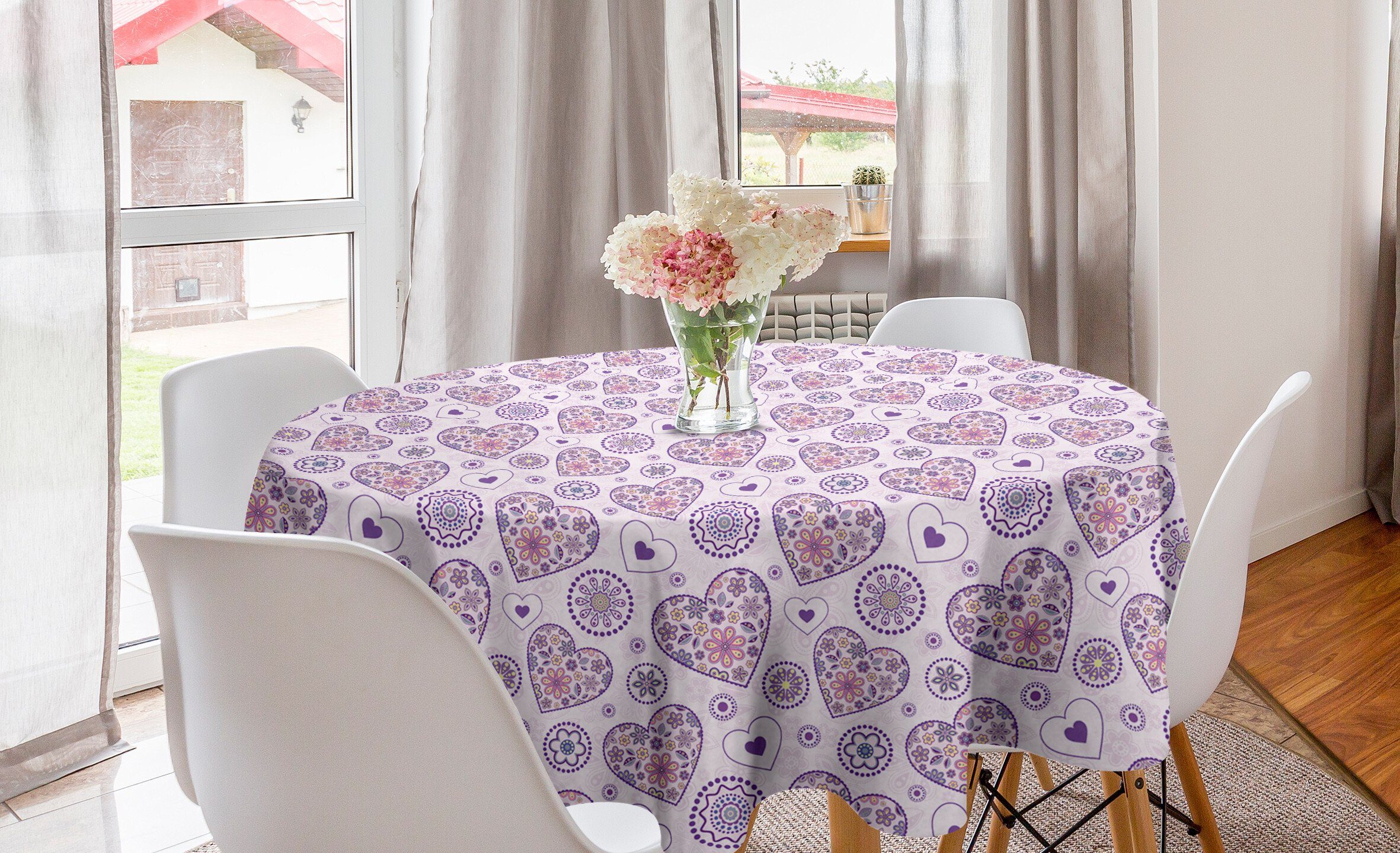 Herzen Esszimmer Valentines für Tischdecke Blumen Abakuhaus Küche Dekoration, Kreis Abdeckung mit Tischdecke