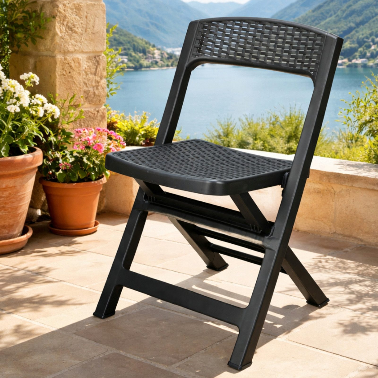 Progarden Klappstuhl Balkonstuhl Terrassenstuhl Anthrazit Kunststoff 76x48x47cm (1 St), UV-Beständig, Robust, Wetterfest, Made in Italy, Hochwertig