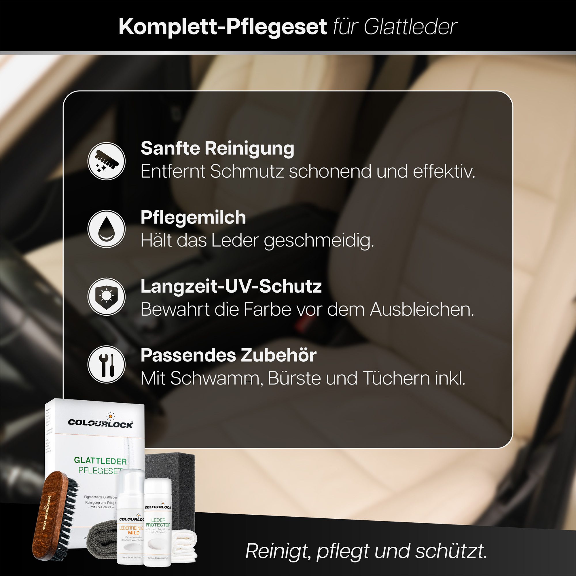 autopflege Colourlock Lederpflege Sets Lederpflegeset (6 St), Leder Pflege Set geeignet für Auto Sofa Couch UVM.